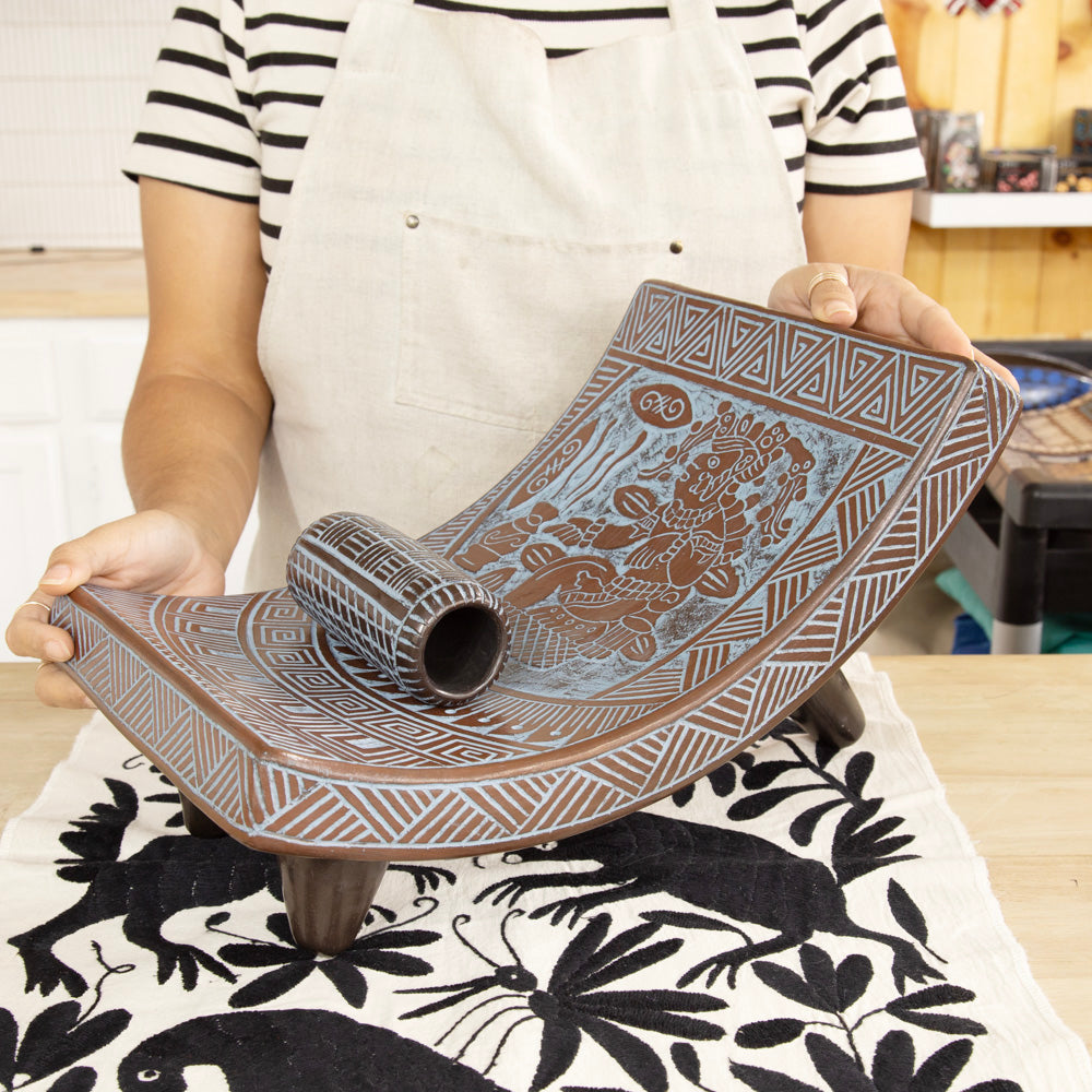 Zinapécuaro Cielo y Tierra Large Metate and Pestle Sculpture