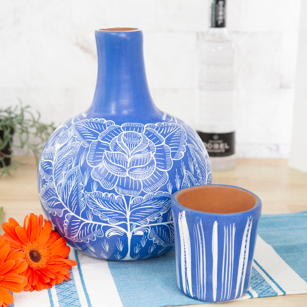 Huancito Large Floral Decanter & Cup Set