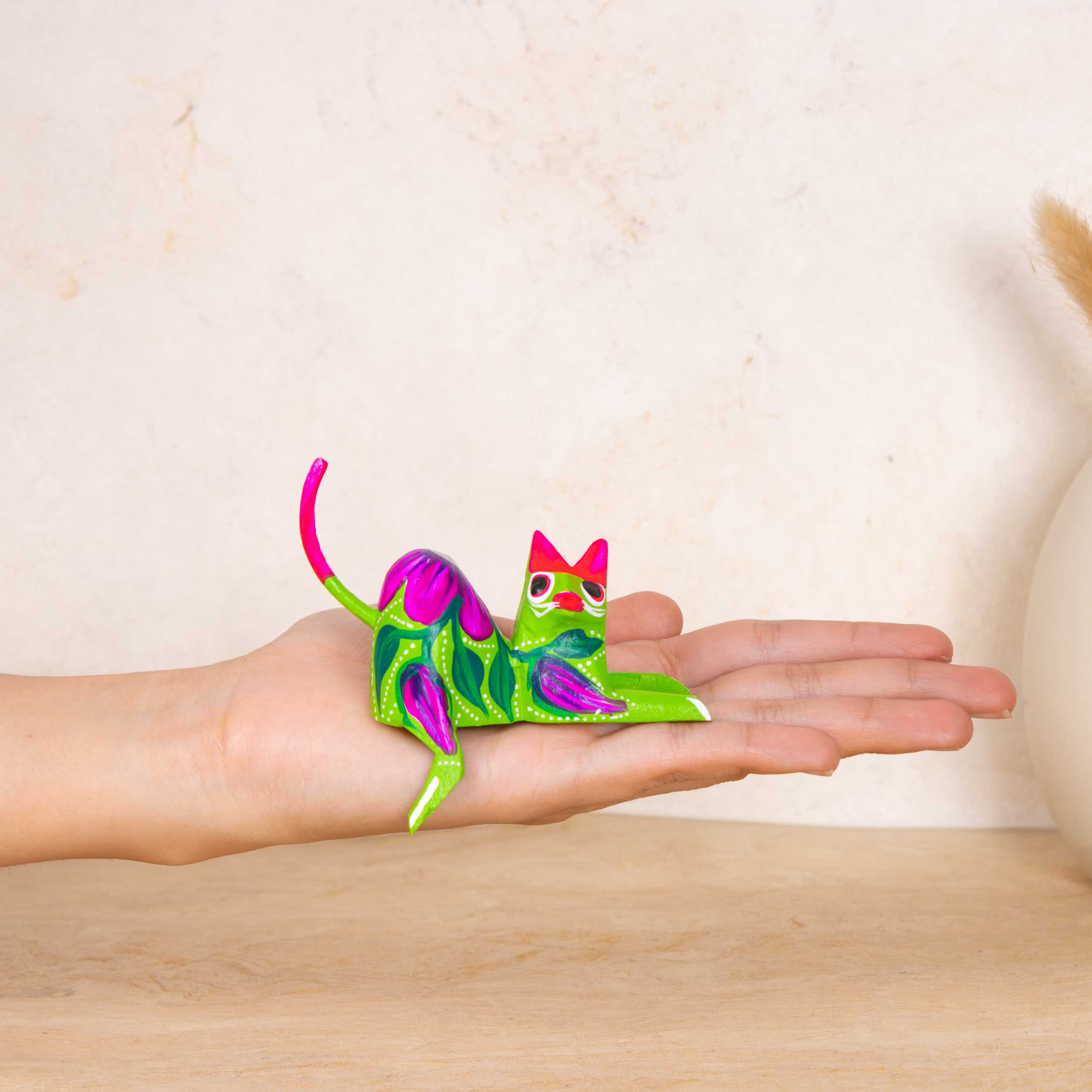 Hand Painted and Carved Hanging Cat Wooden Figurine Alebrije