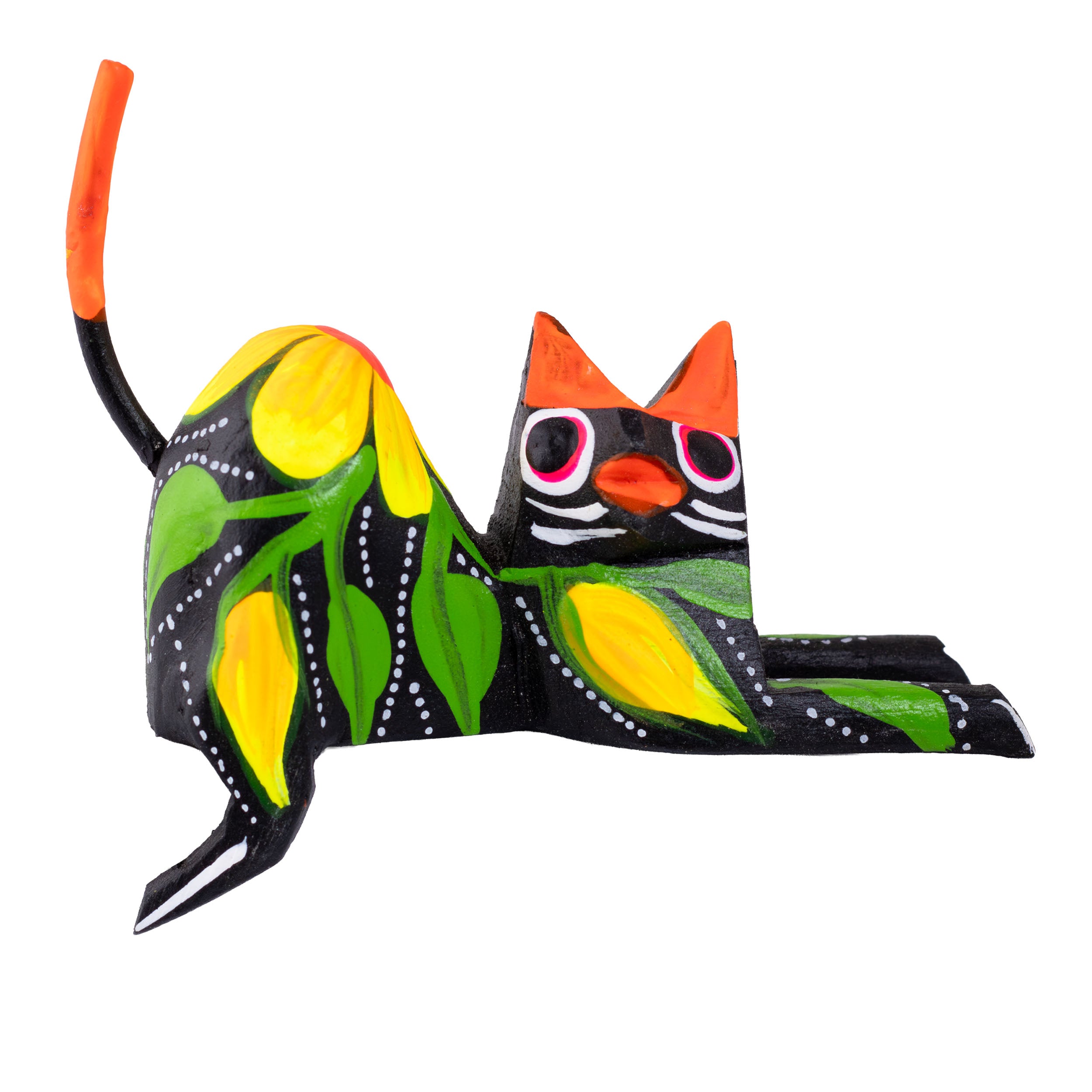 Hand Painted and Carved Hanging Cat Wooden Figurine Alebrije