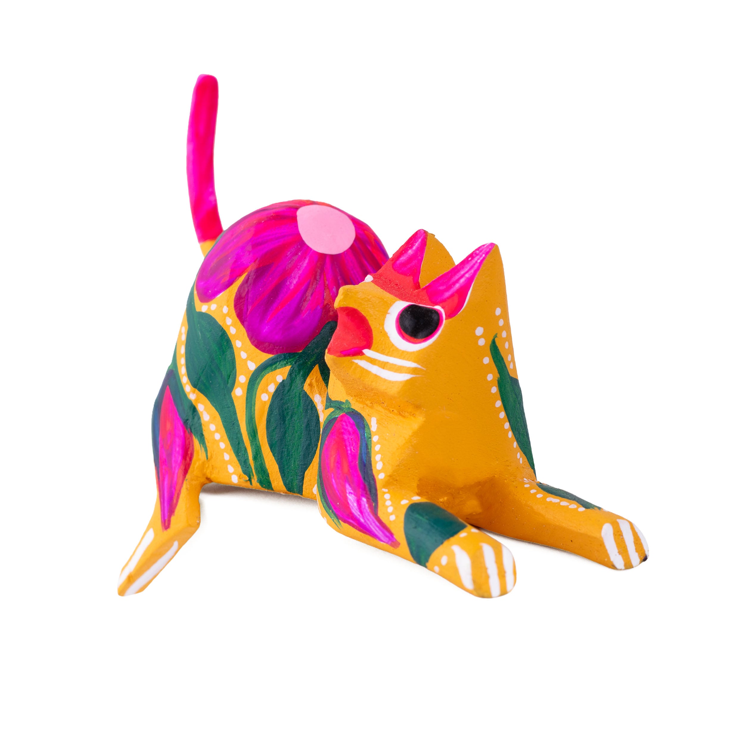 Hand Painted and Carved Hanging Cat Wooden Figurine Alebrije