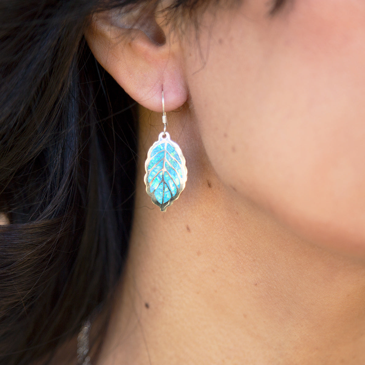 Sterling Silver with Opal Leaf Earrings