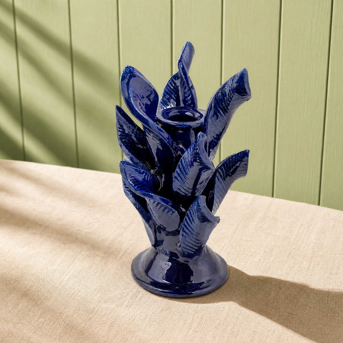 Blue Pineapple Swirling Leaves Candle Holder