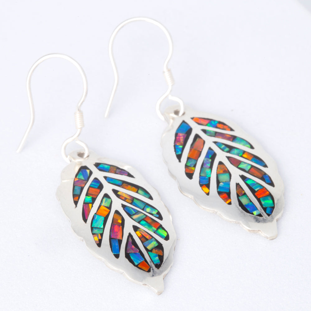 Sterling Silver with Opal Leaf Earrings