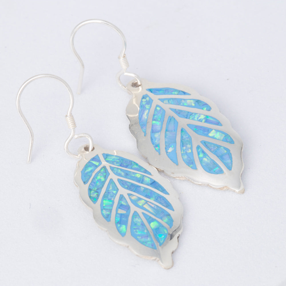 Sterling Silver with Opal Leaf Earrings