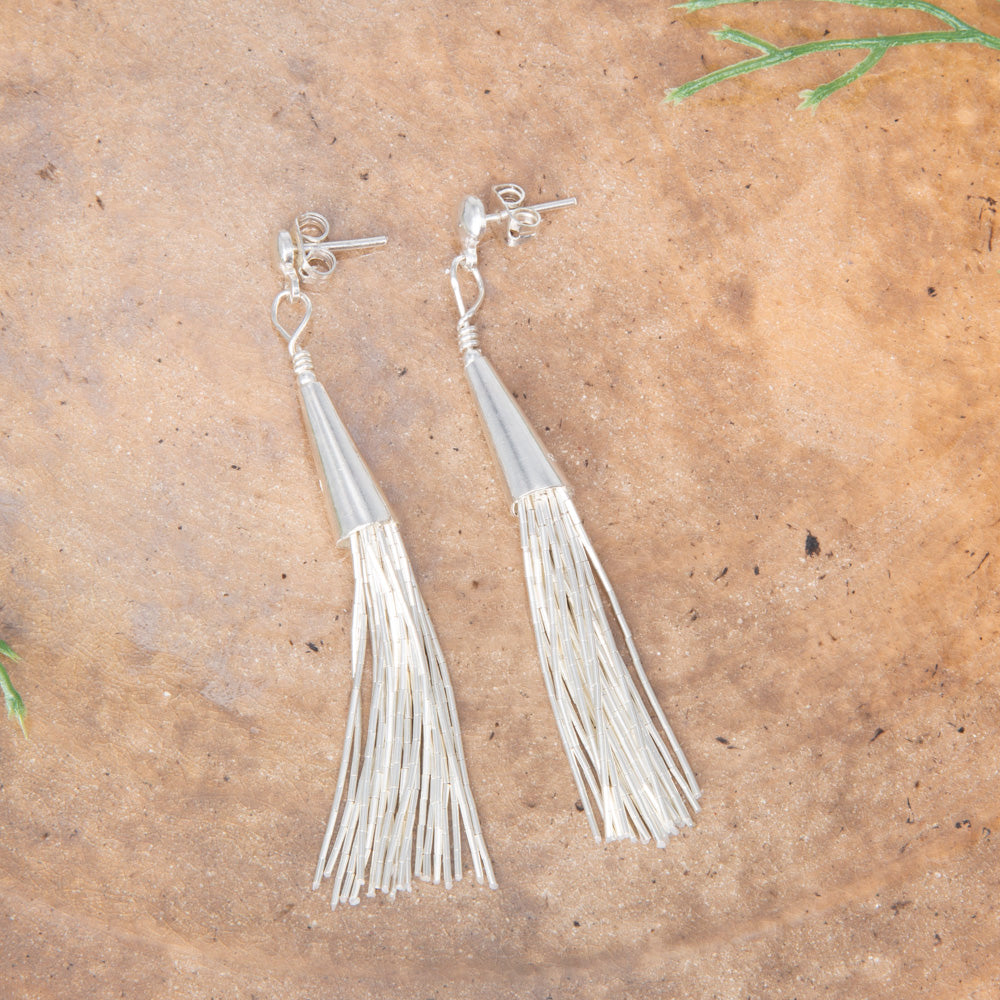 Sterling Silver Tassel Liquid Silver Earrings