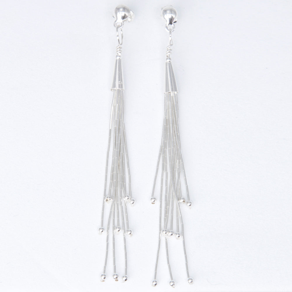 Sterling Silver Long Drop Liquid Silver Earrings