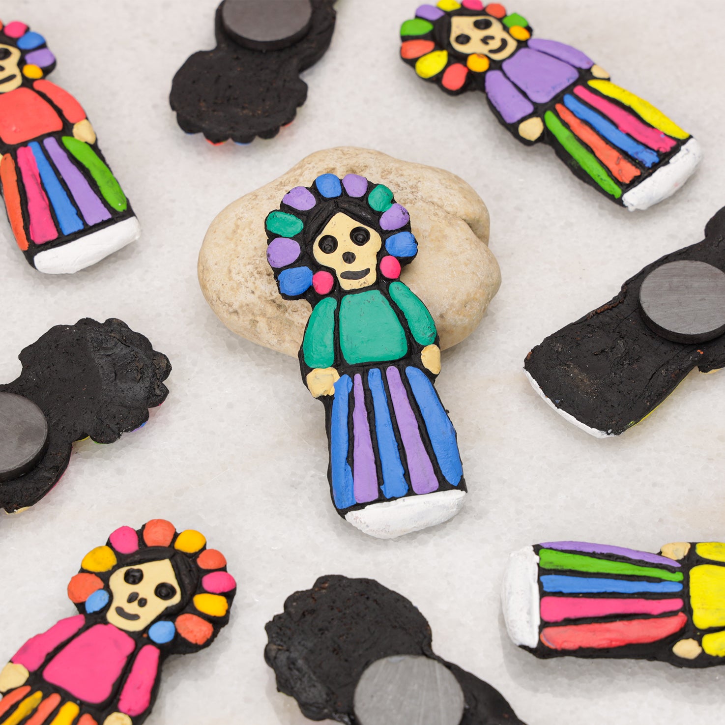 Adelita Calavera Skull Clay Hand-Painted Magnet