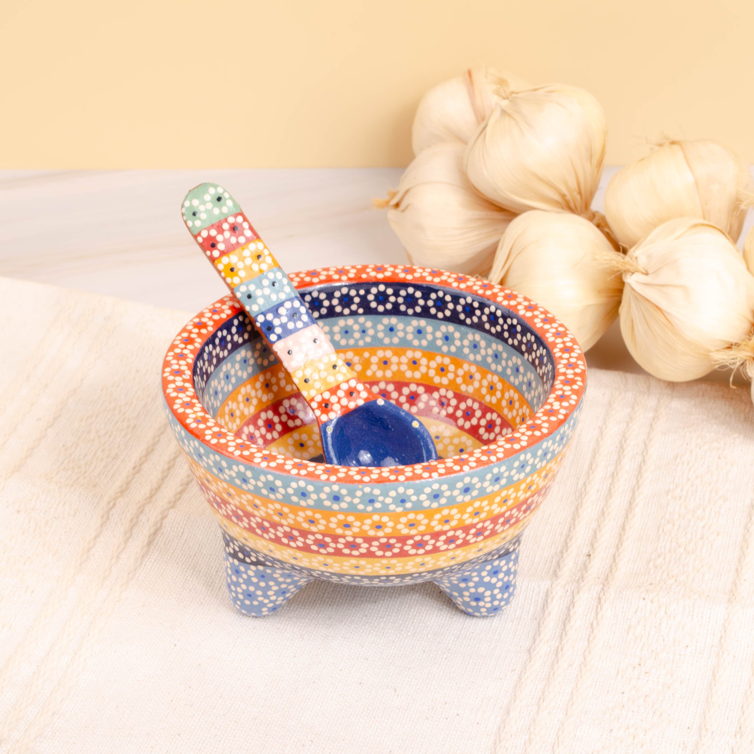 Small Capula Molcajete Clay Bowl and Matching Spoon