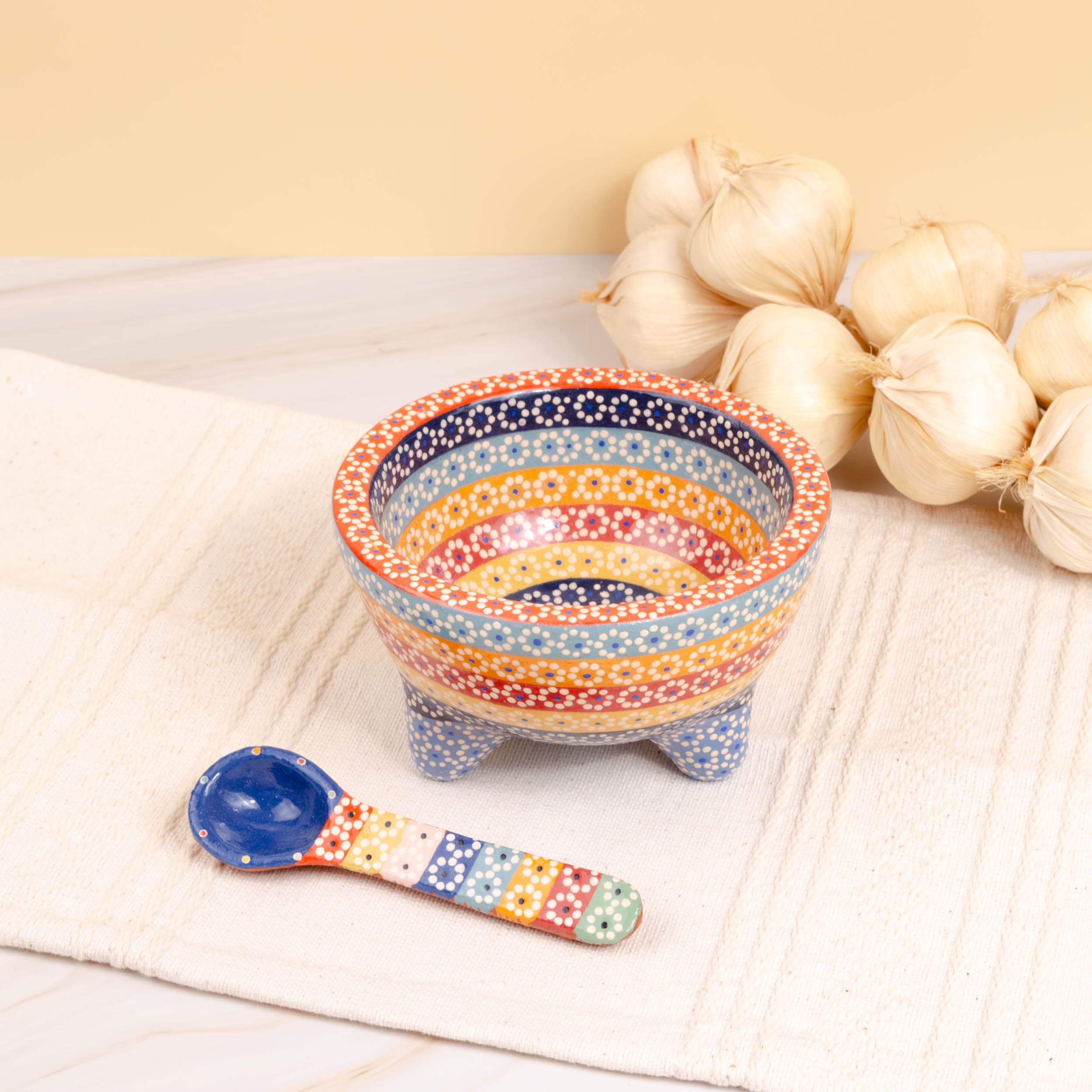 Small Capula Molcajete Clay Bowl and Matching Spoon