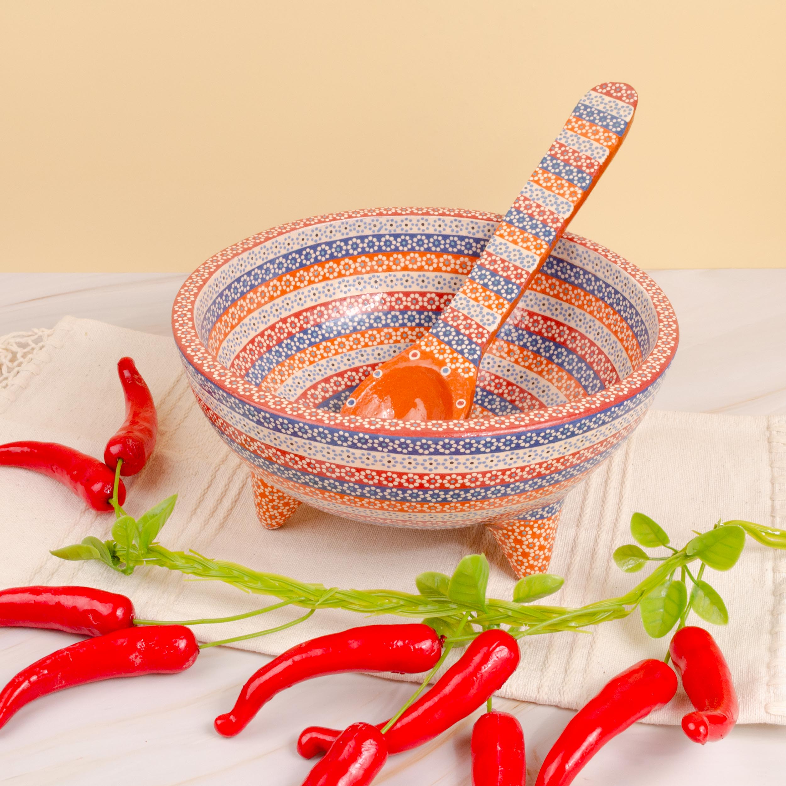 Large Capula Clay Molcajete Bowl and Matching Spoon