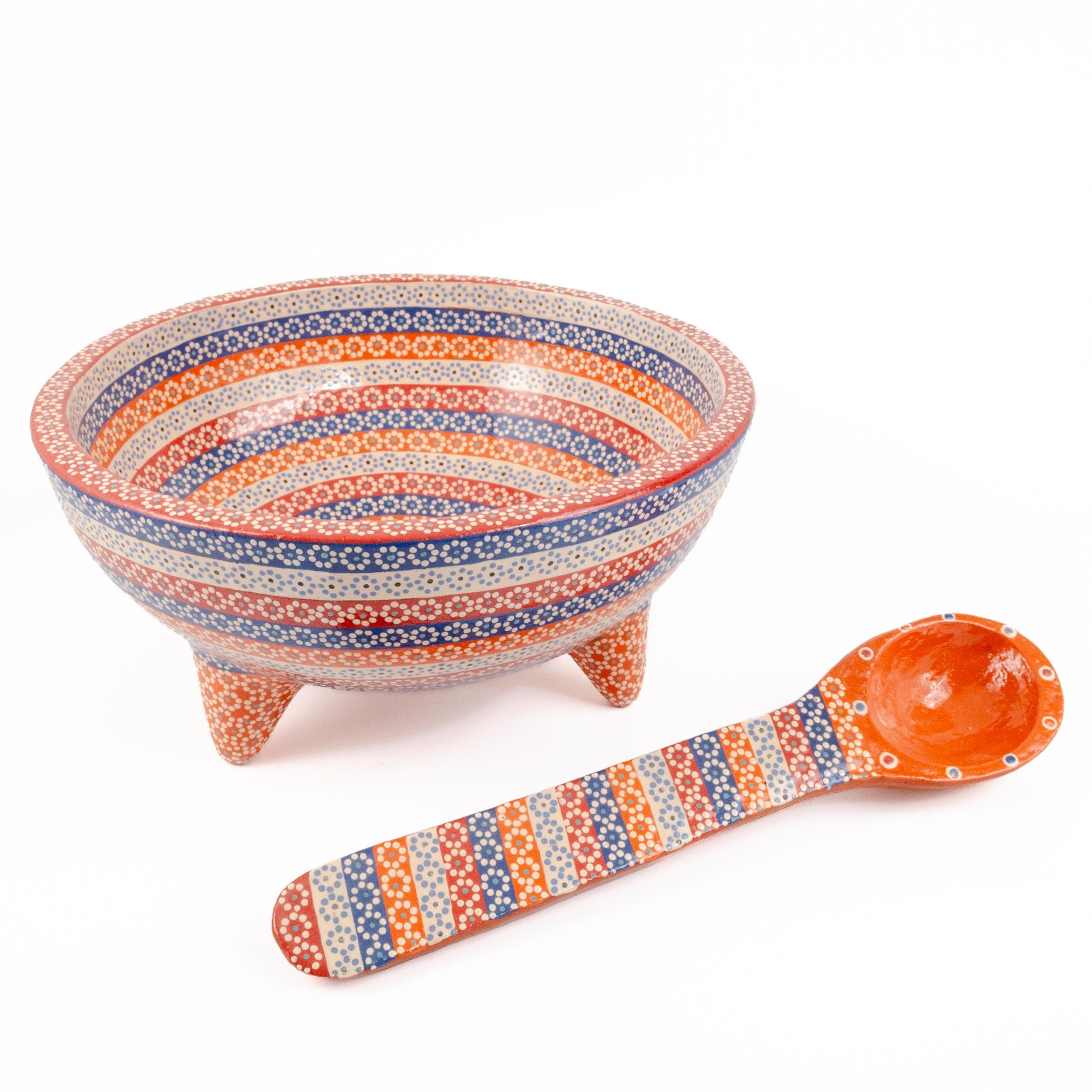 Large Capula Clay Molcajete Bowl and Matching Spoon