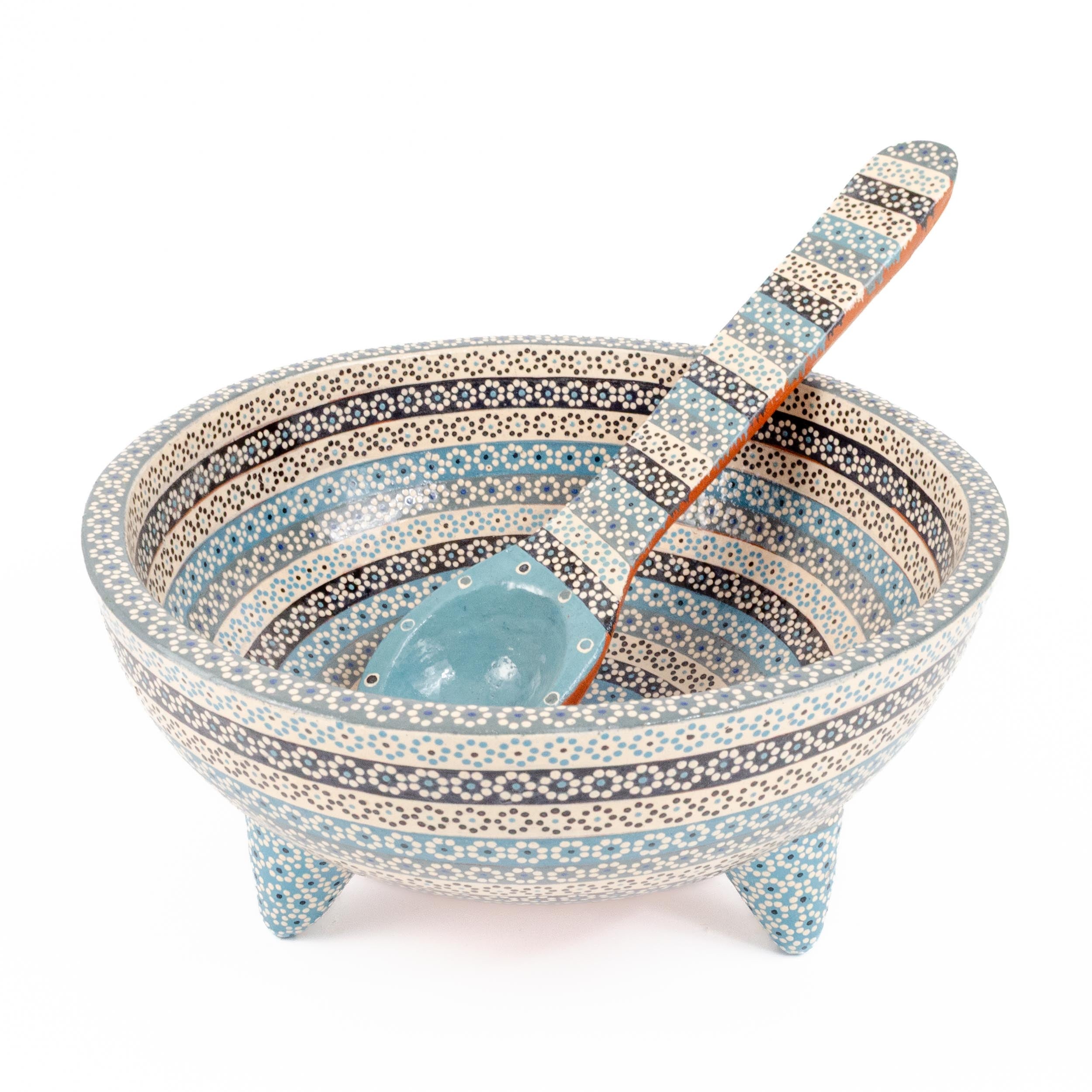 Large Capula Clay Molcajete Bowl and Matching Spoon