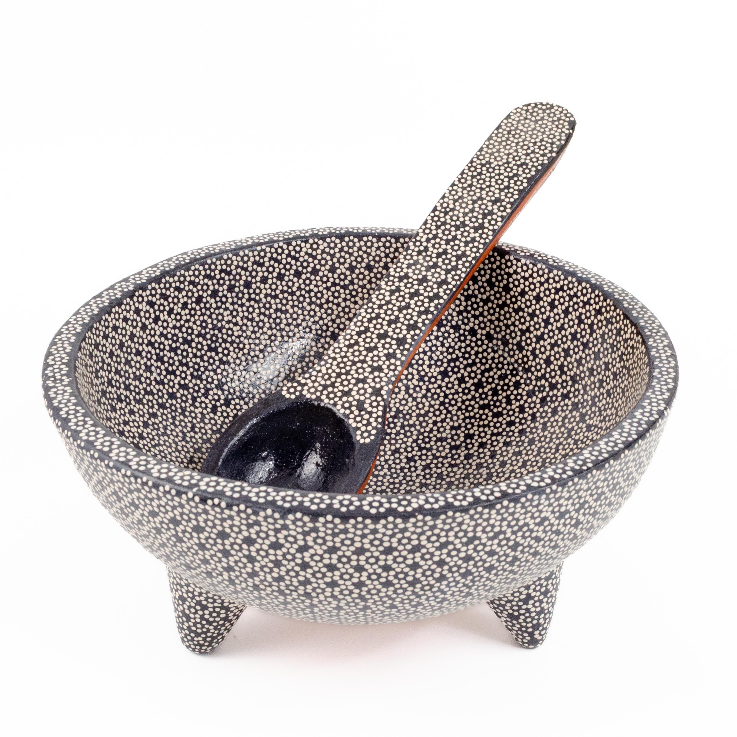 Large Capula Clay Molcajete Bowl and Matching Spoon