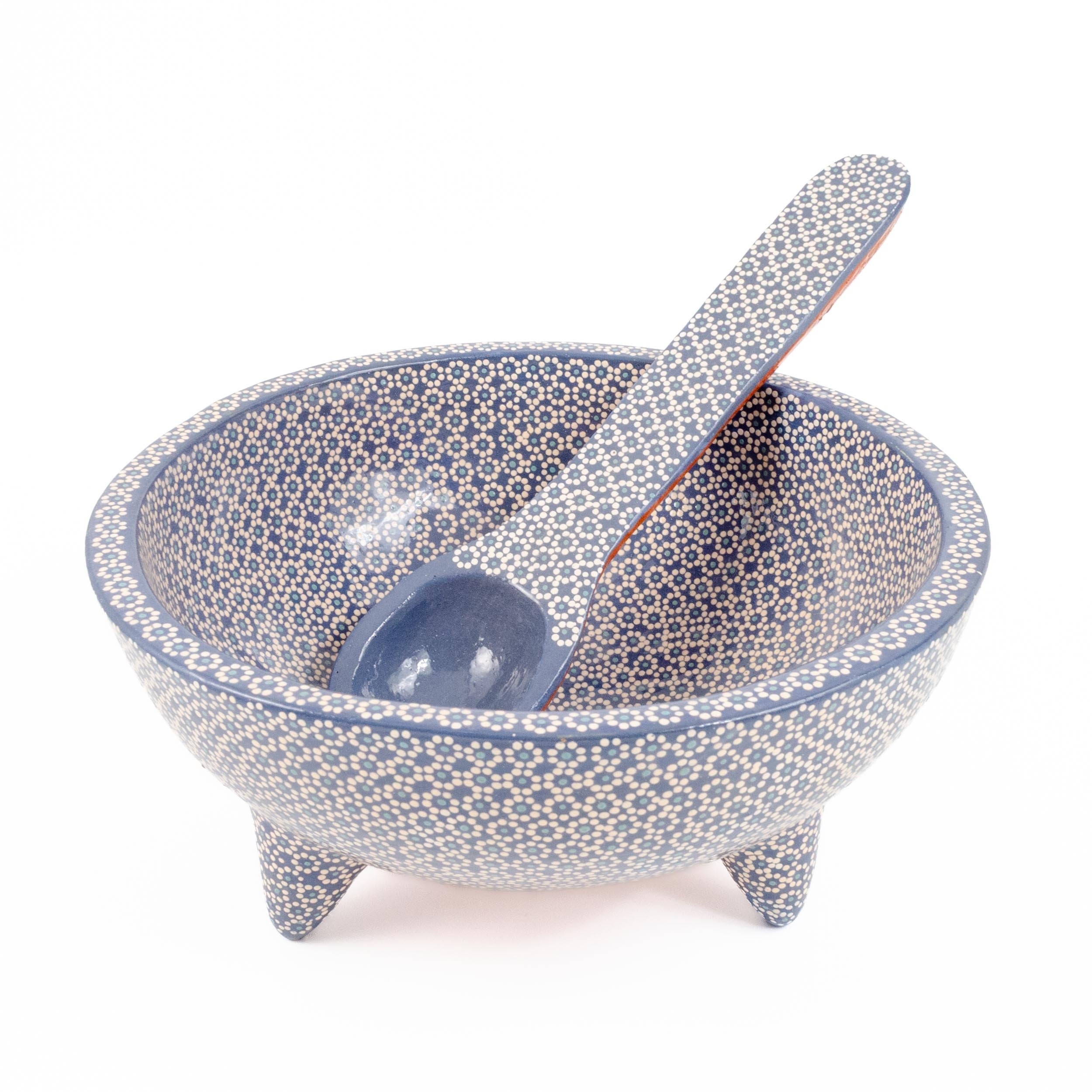 Large Capula Clay Molcajete Bowl and Matching Spoon