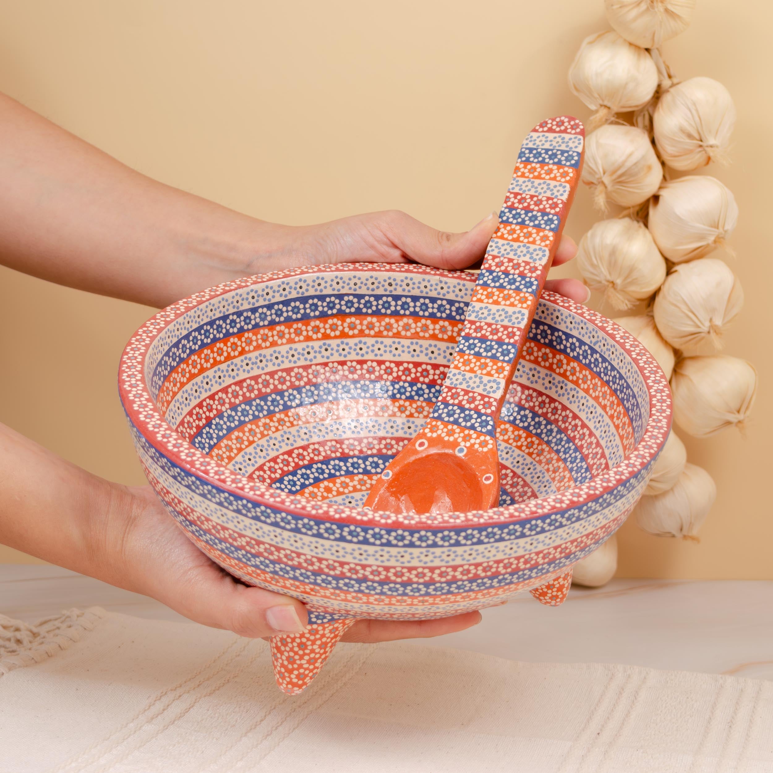 Large Capula Clay Molcajete Bowl and Matching Spoon