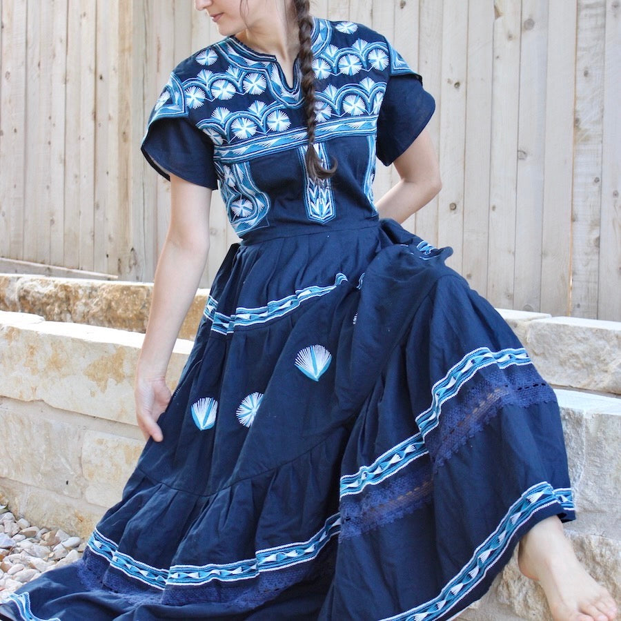 Tzatz Long Tiered Embroidered Dress