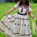 Tzatz Long Tiered Embroidered Dress