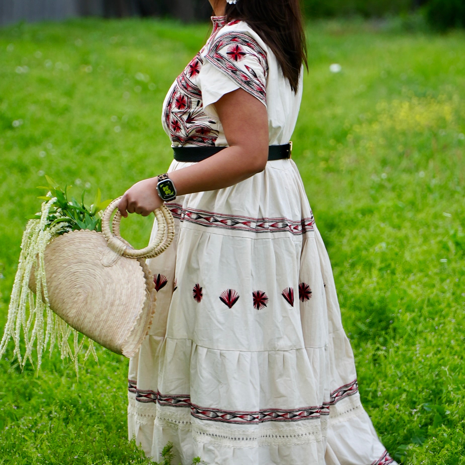 Tzatz Long Tiered Embroidered Dress