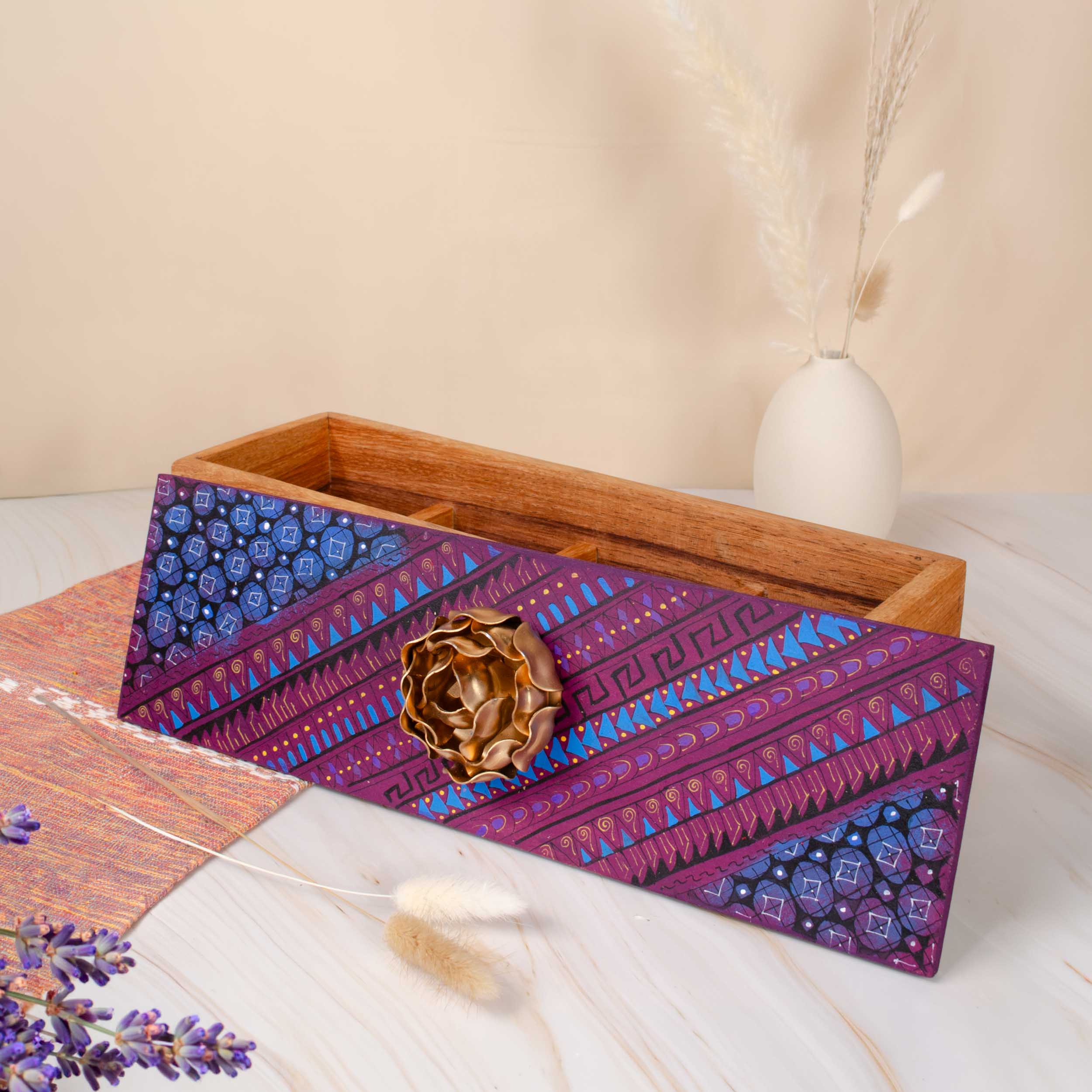 Hand-Painted Parota Solid Wood Tea Organizer