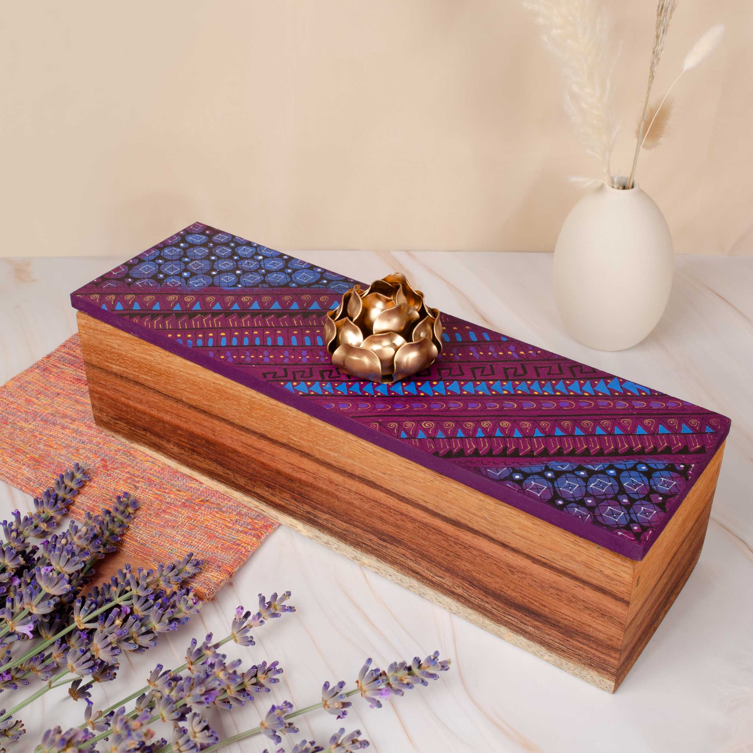 Hand-Painted Parota Solid Wood Tea Organizer