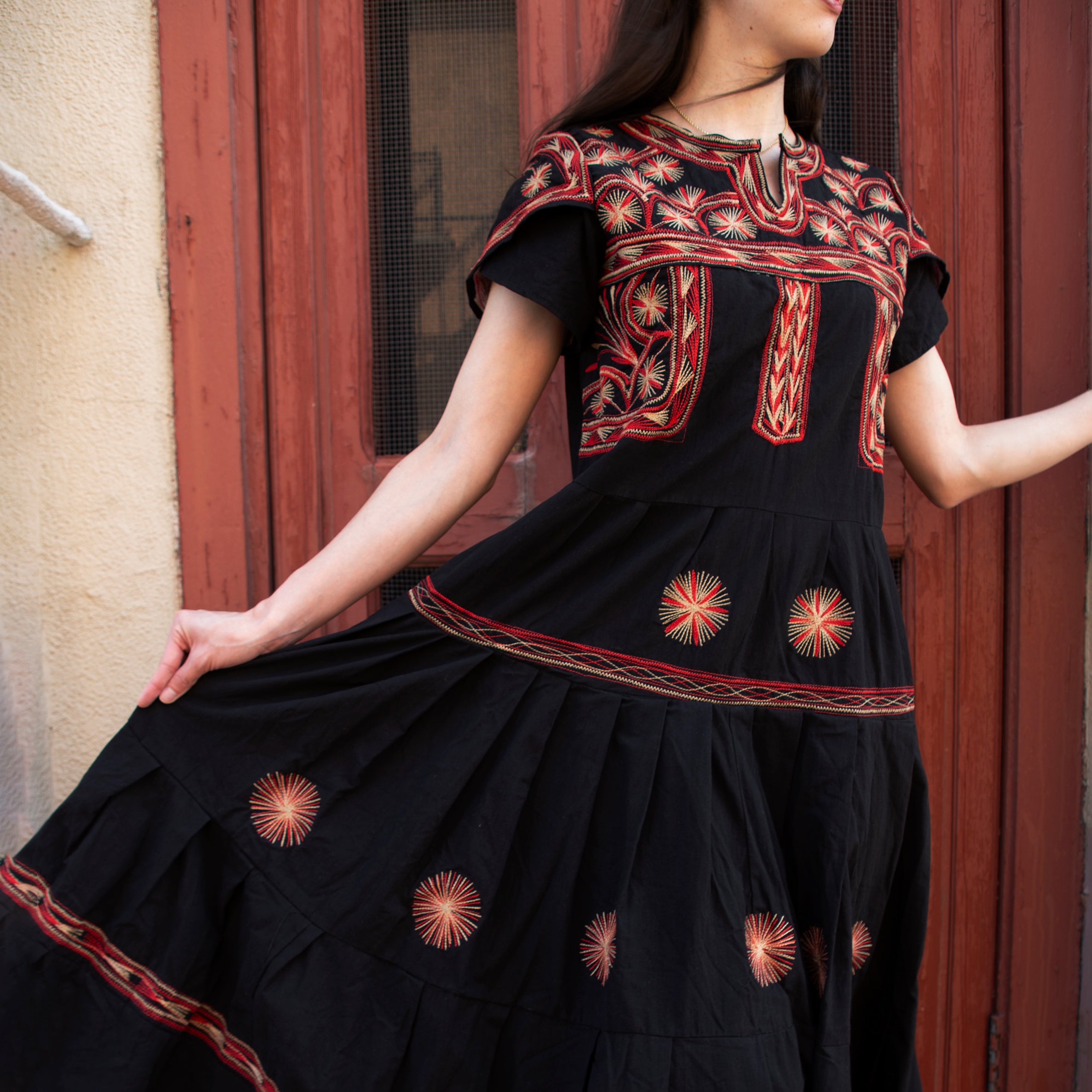 Tzatz Long Tiered Embroidered Dress