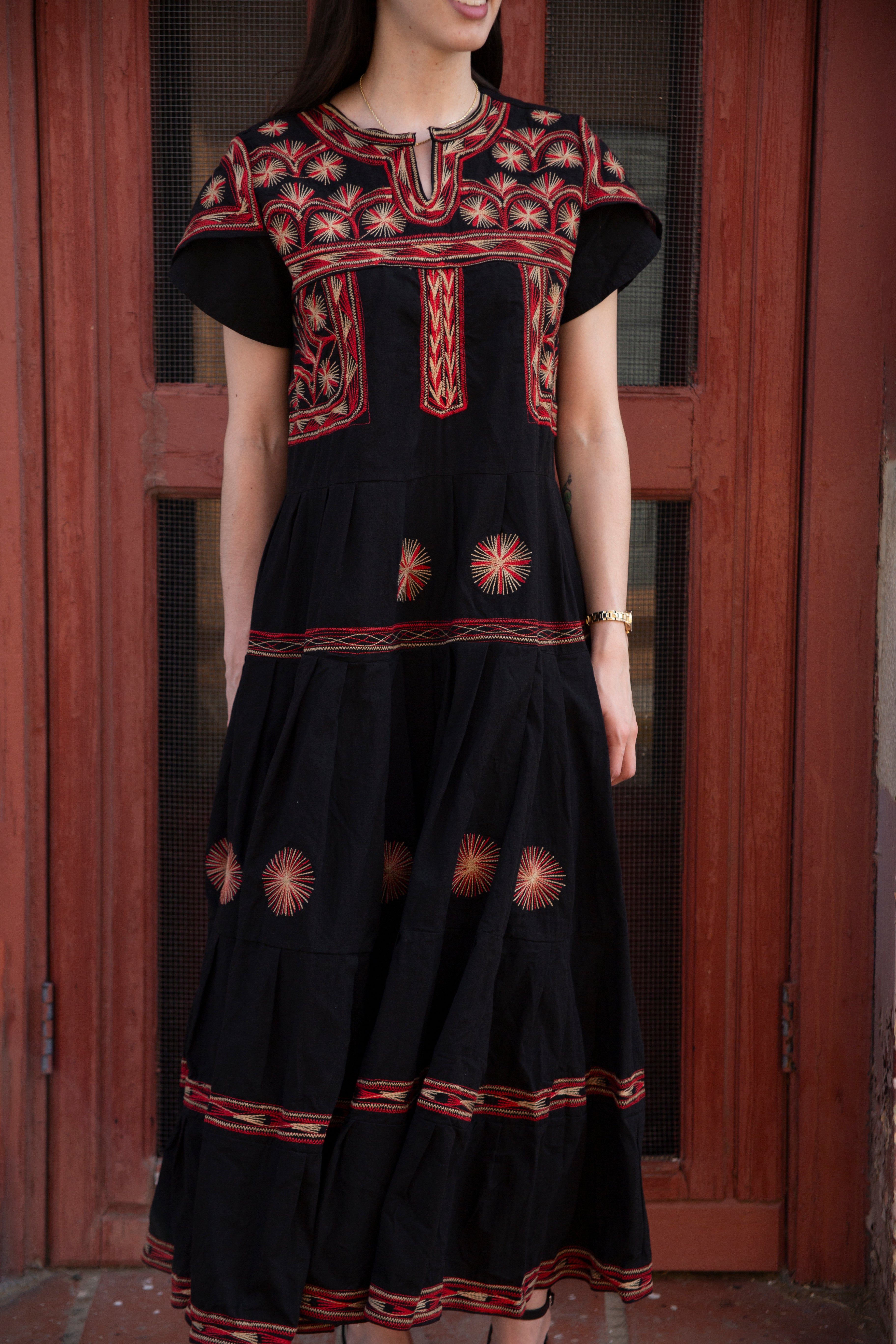 Tzatz Long Tiered Embroidered Dress