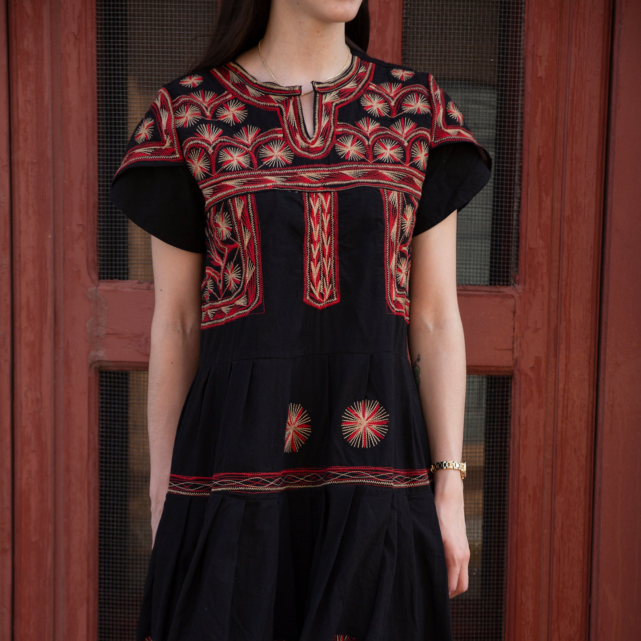 Tzatz Long Tiered Embroidered Dress