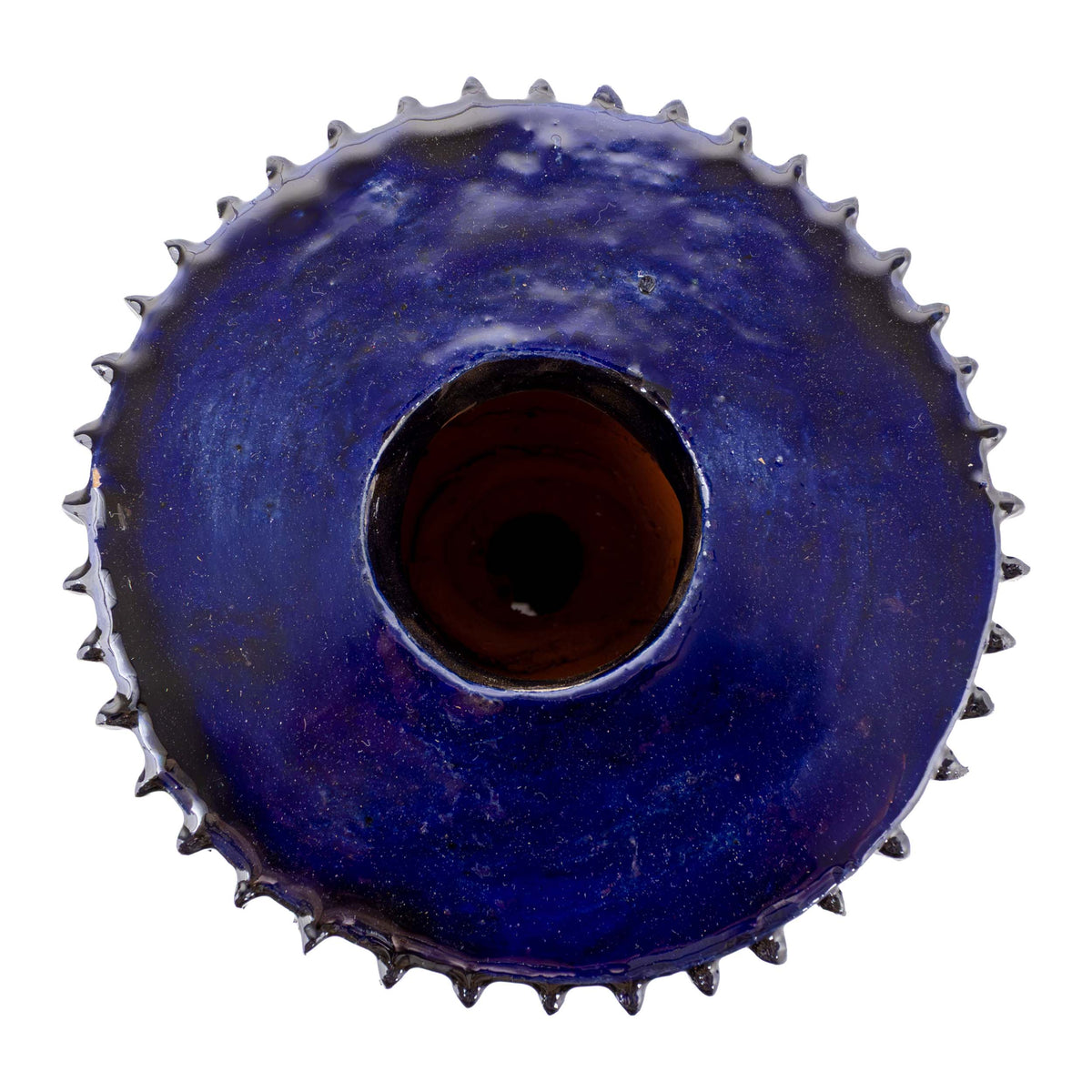 Medium Blue Barro Vidriado Candle Holder