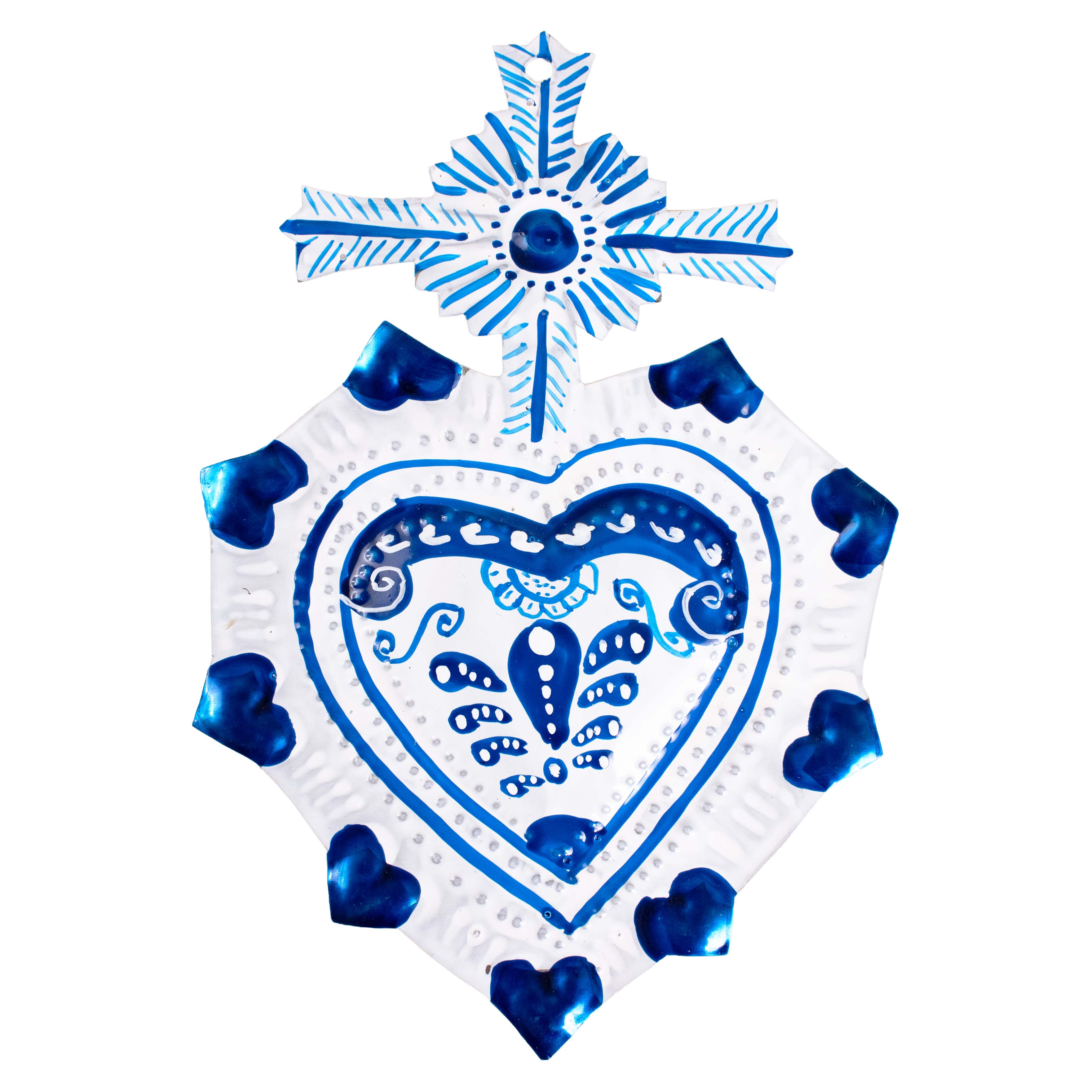 "Talavera" Mexican Milagro Tin Heart