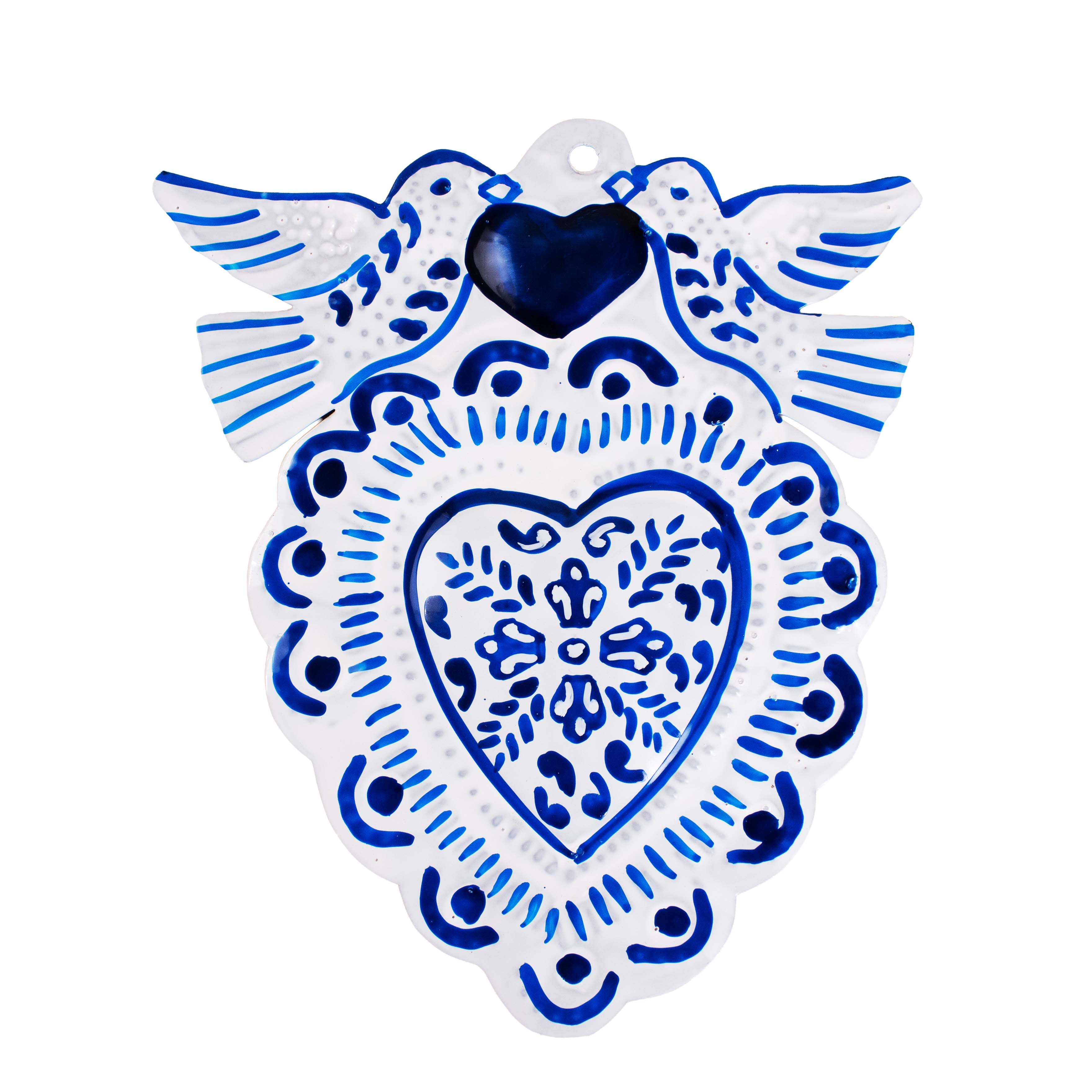 "Talavera" Mexican Milagro Tin Heart
