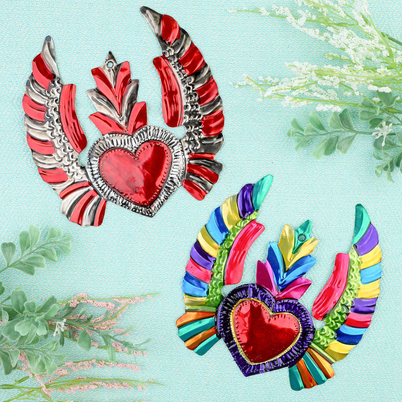 Large Winged Mexican Milagro Tin Hearts