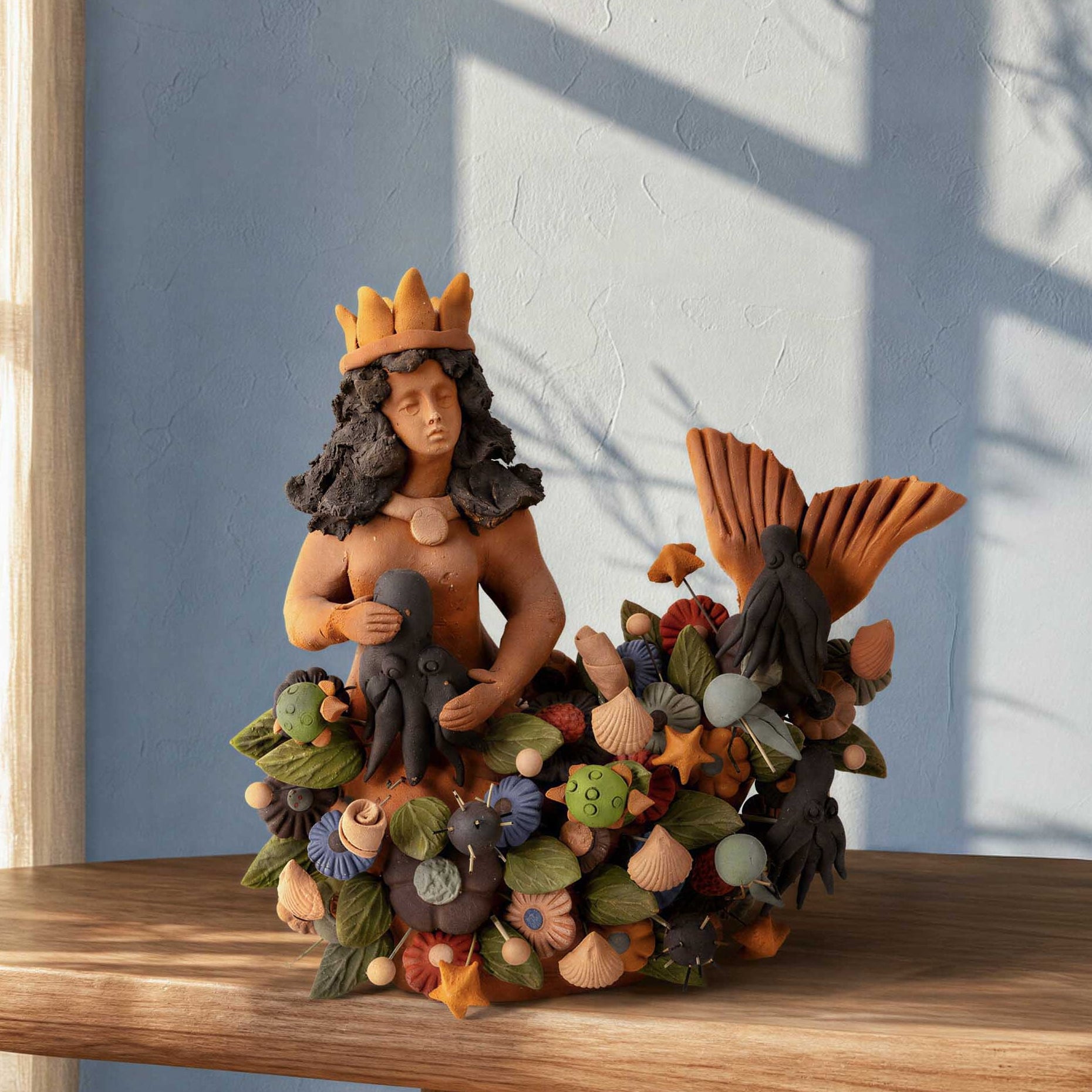 Tlanchana Barro Pigmentado Mermaid Clay Sculpture