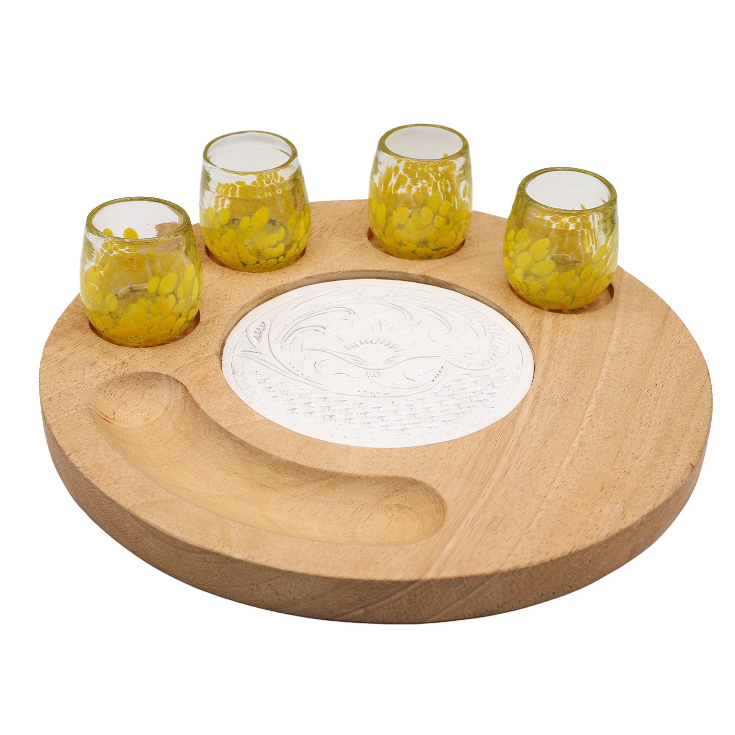 Blown Glass Shot Glass Set with Parota Serving Tray