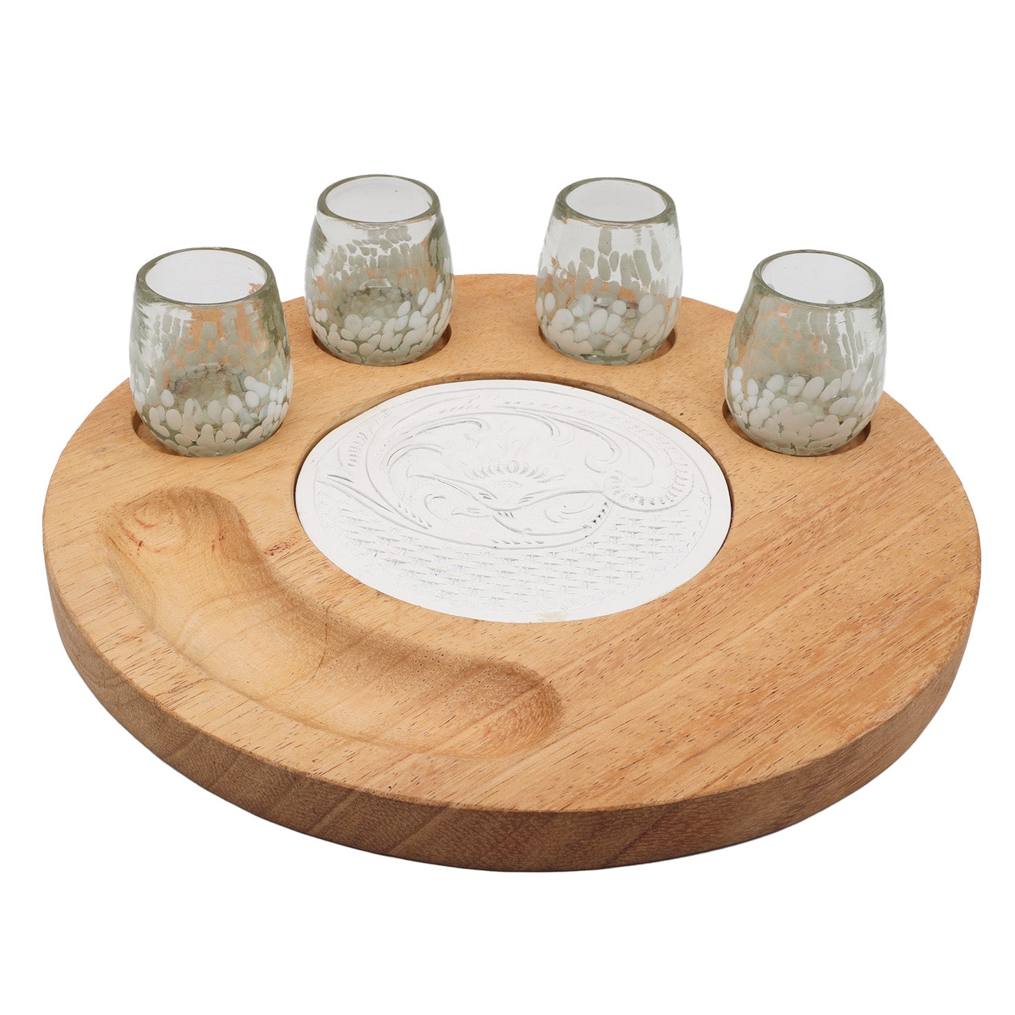 Blown Glass Shot Glass Set with Parota Serving Tray