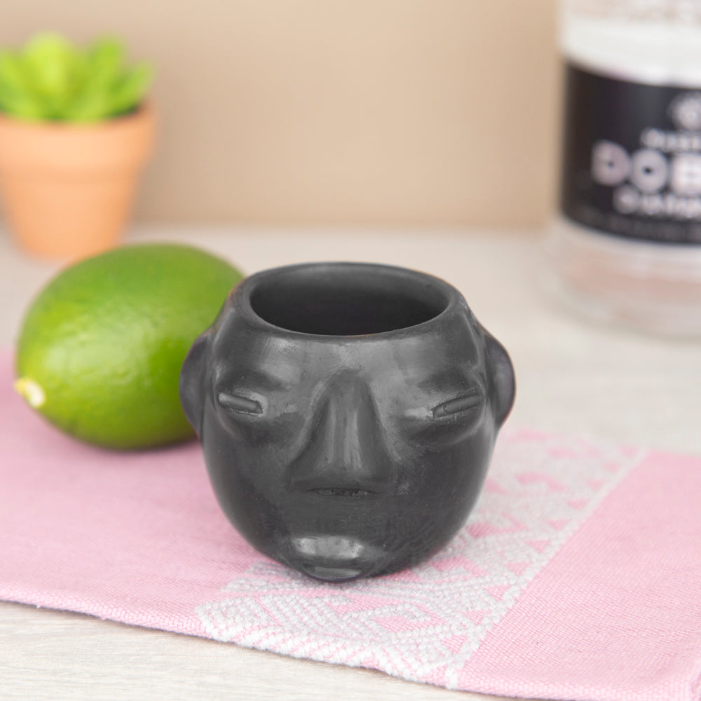 black face plant pot Barro Negro, Black Clay, Face Shot Glass