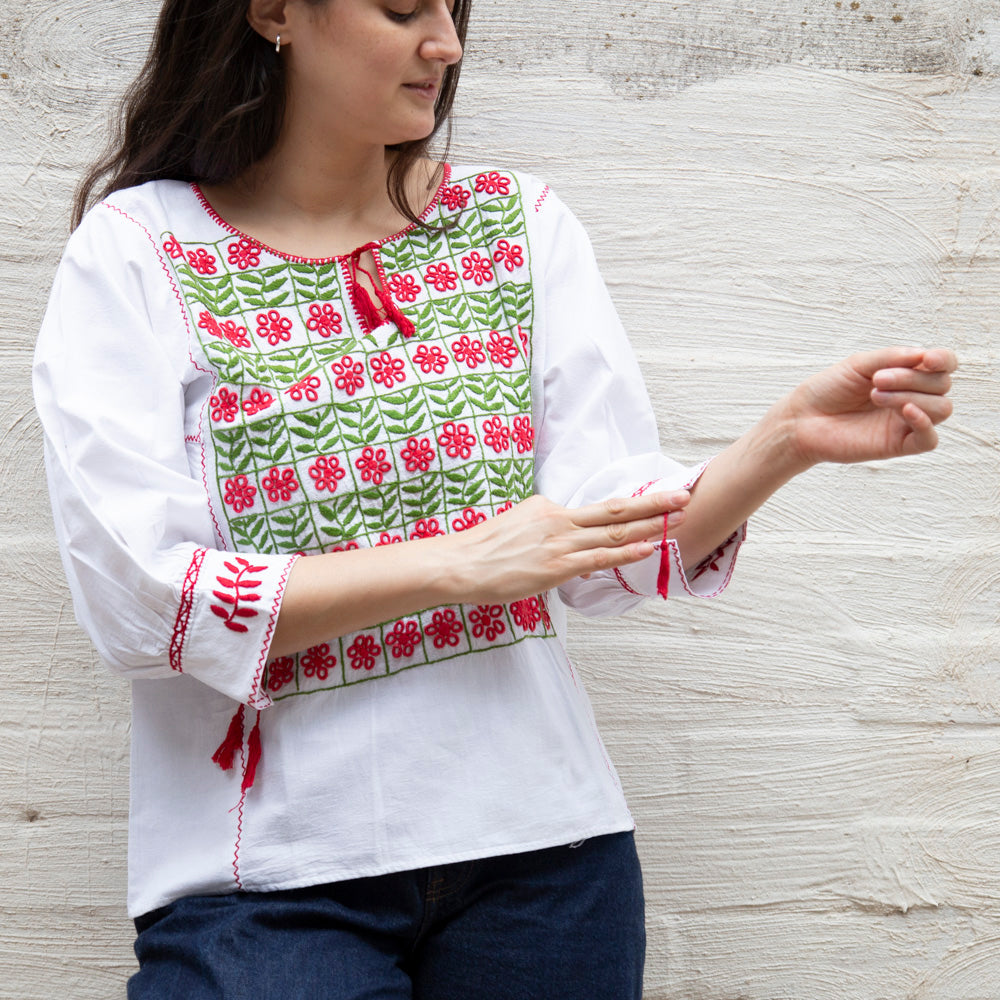 Carranza 3/4 Sleeve Embroidered Blouse