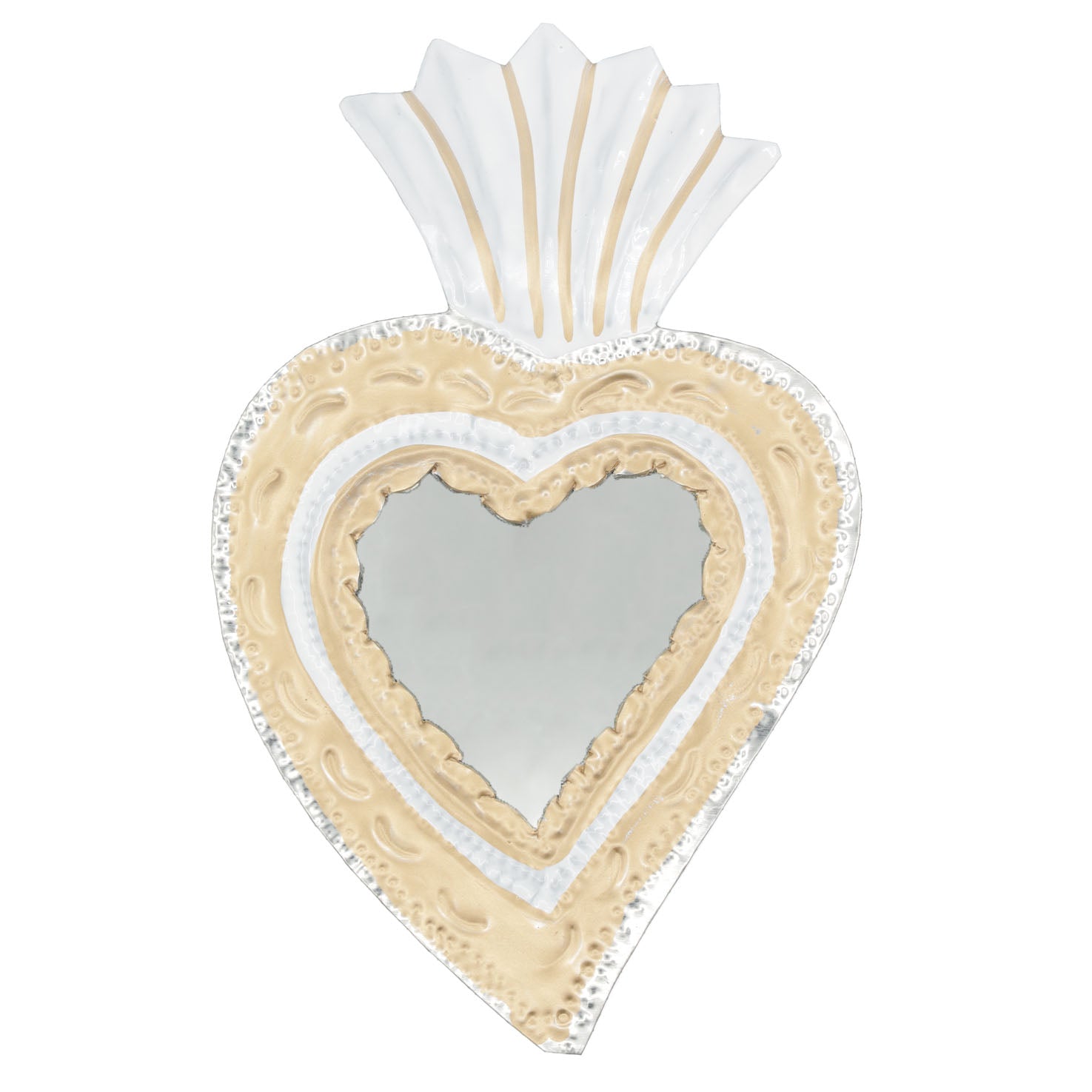 Medium Mexican Crown Milagro Tin Heart with Mirror