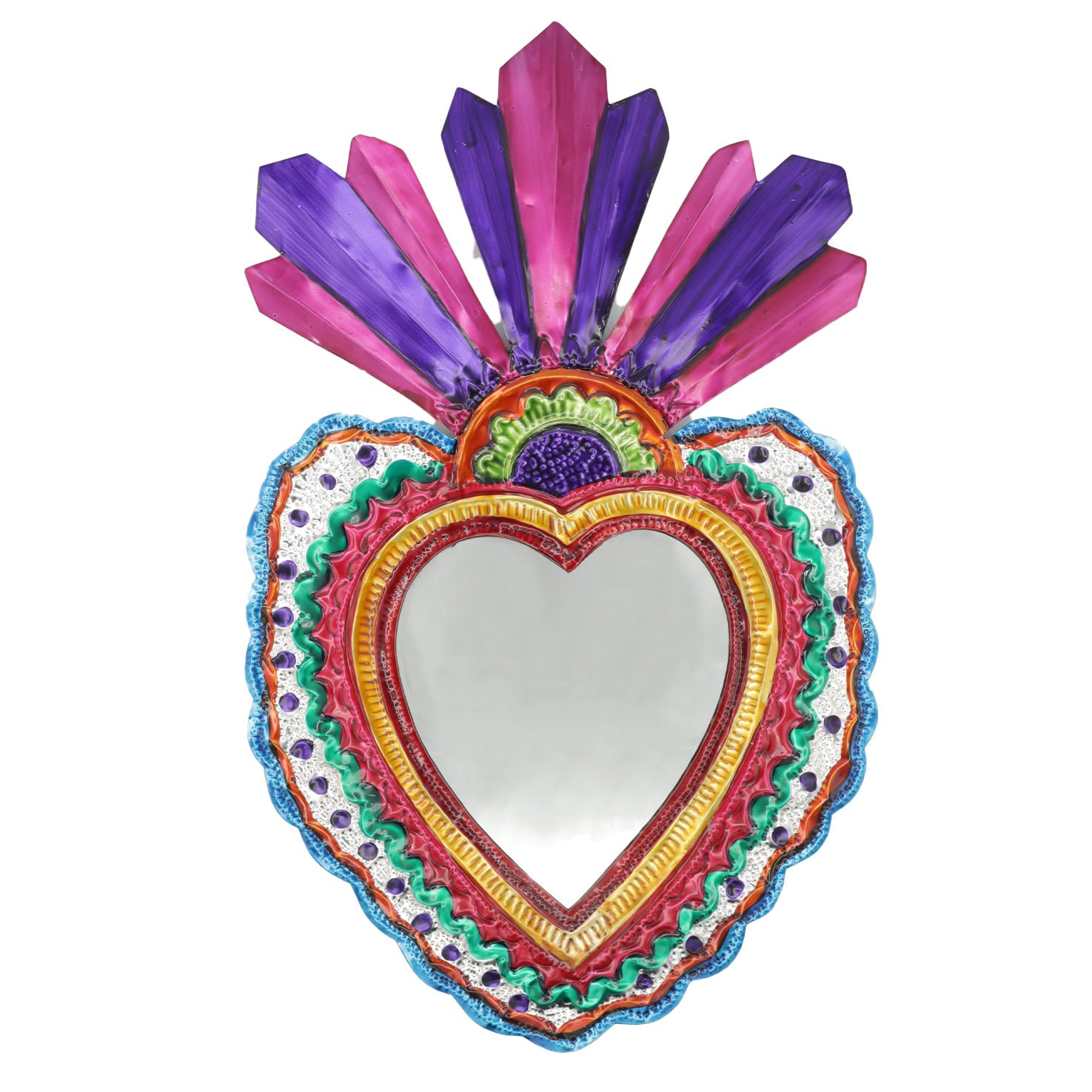 XL Mexican Milagro Tin Heart with Mirror