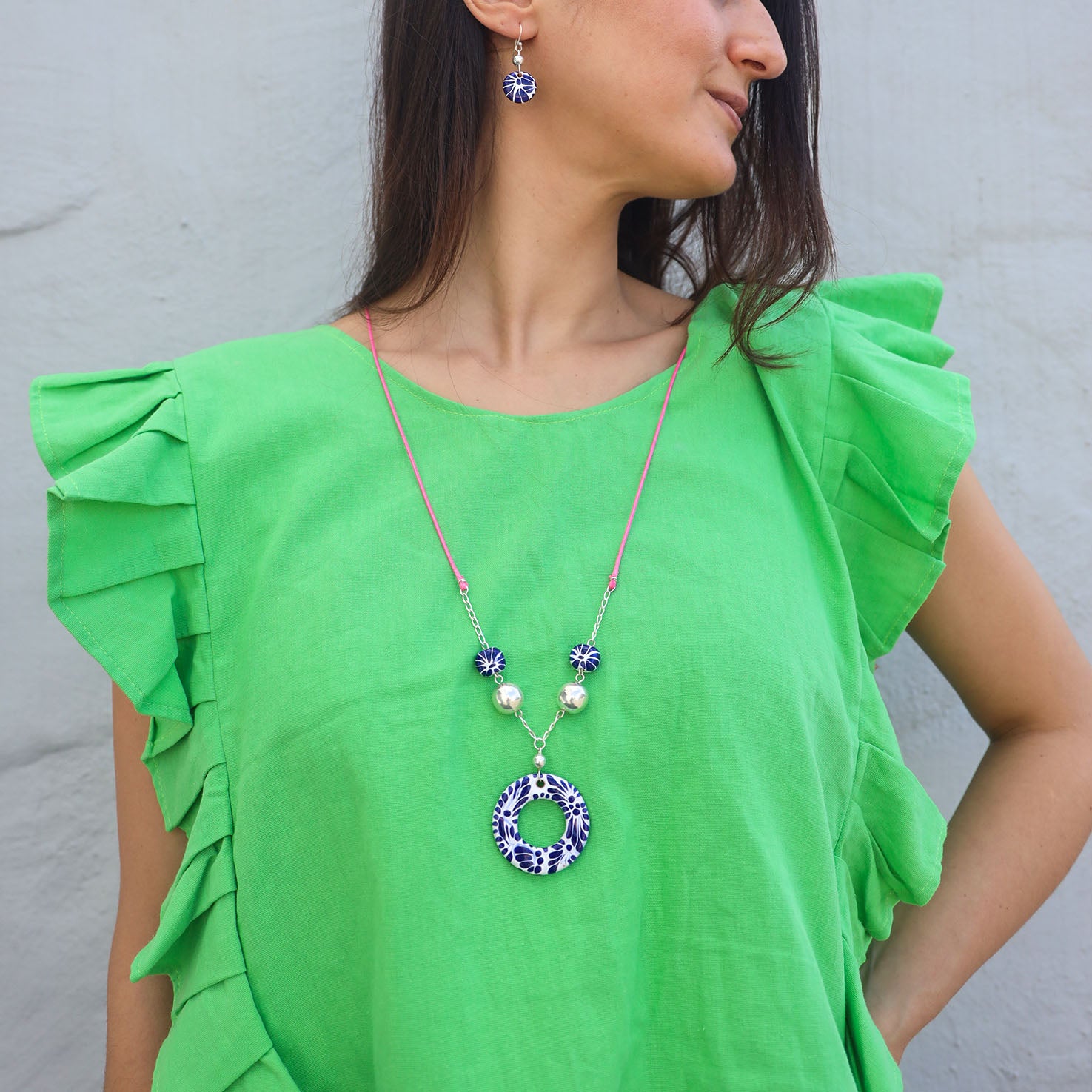 Sterling Silver Talavera Pretty en Rosa Jewelry Set (Necklace & Earrings)