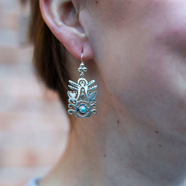 Sterling Silver Eternal Blue Tree of Life Earrings