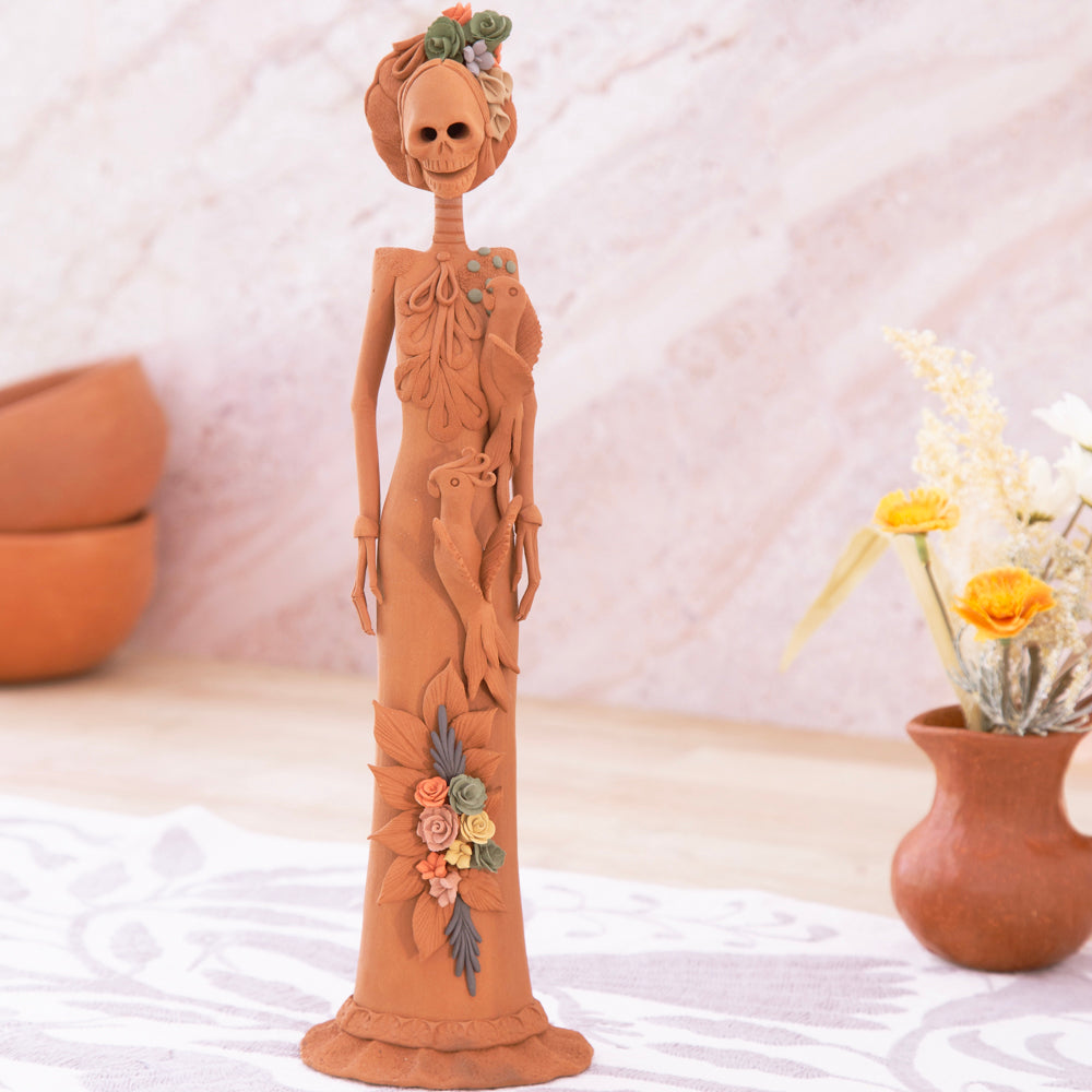 Tall Catrina en Natural From Capula Clay Sculpture