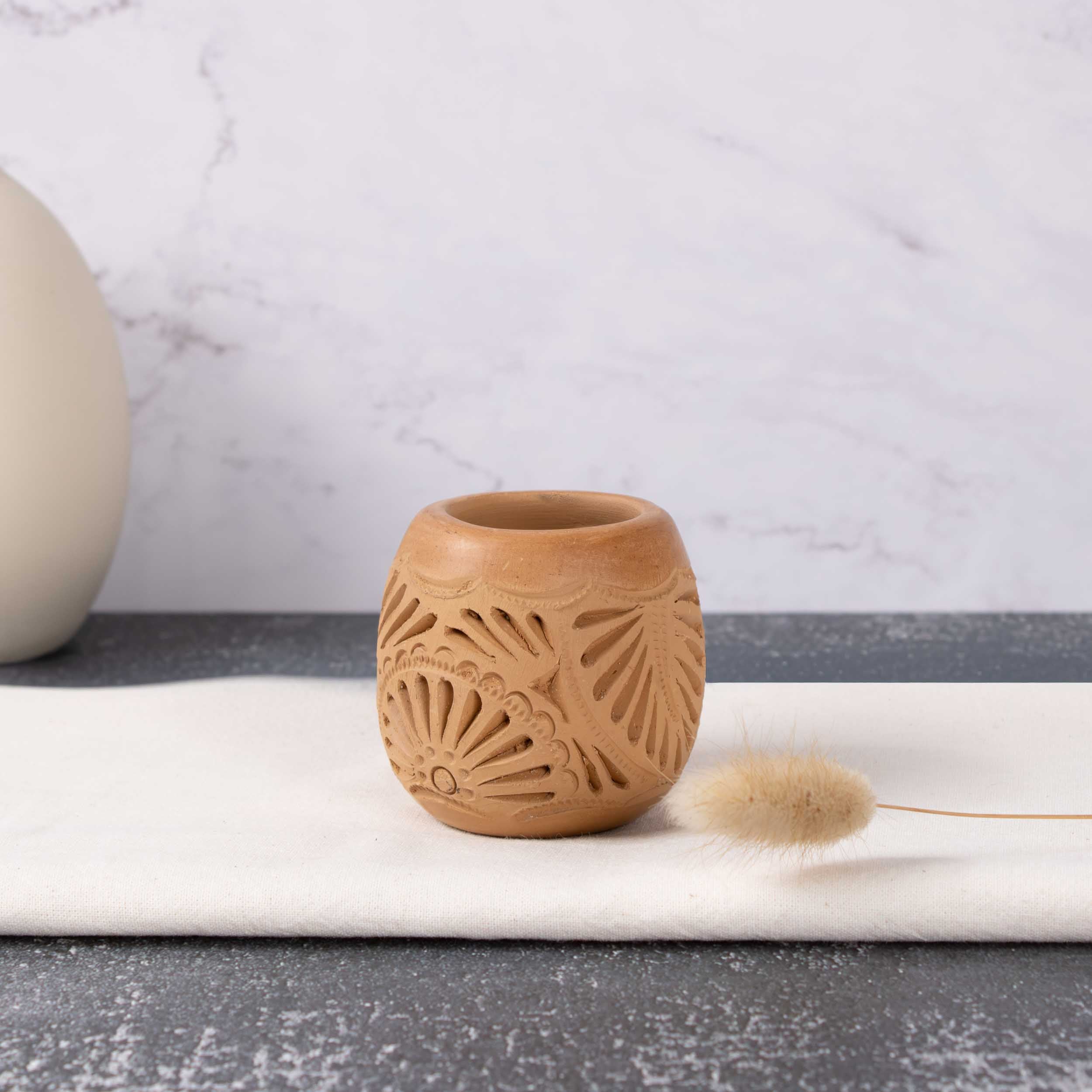 Natural Clay Carved Mezcal Shot Glass