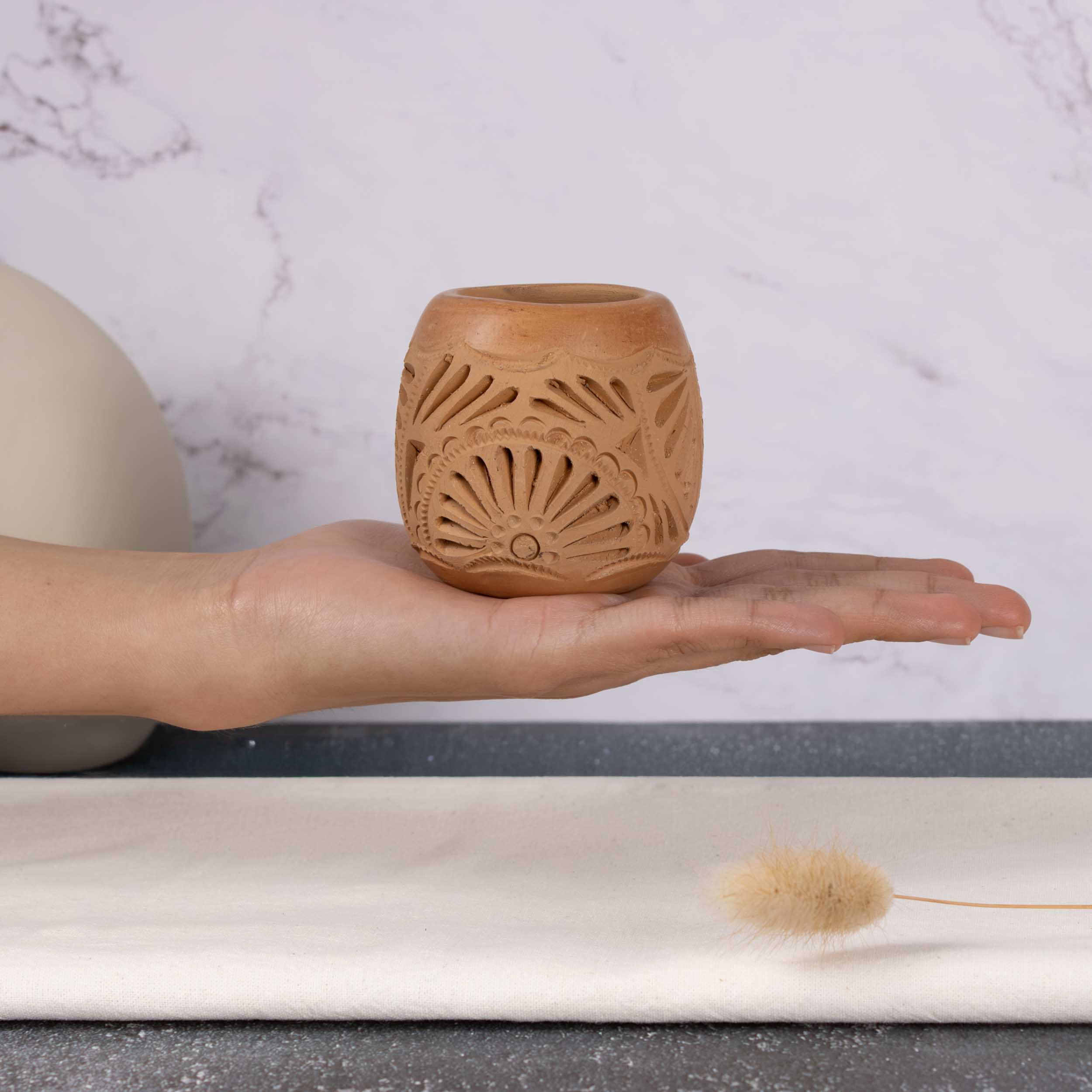 Natural Clay Carved Mezcal Shot Glass