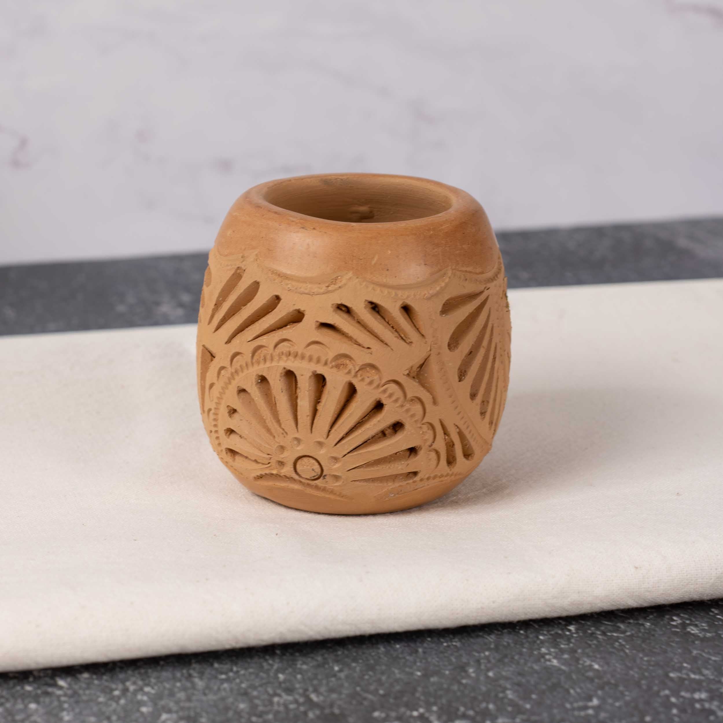 Natural Clay Carved Mezcal Shot Glass