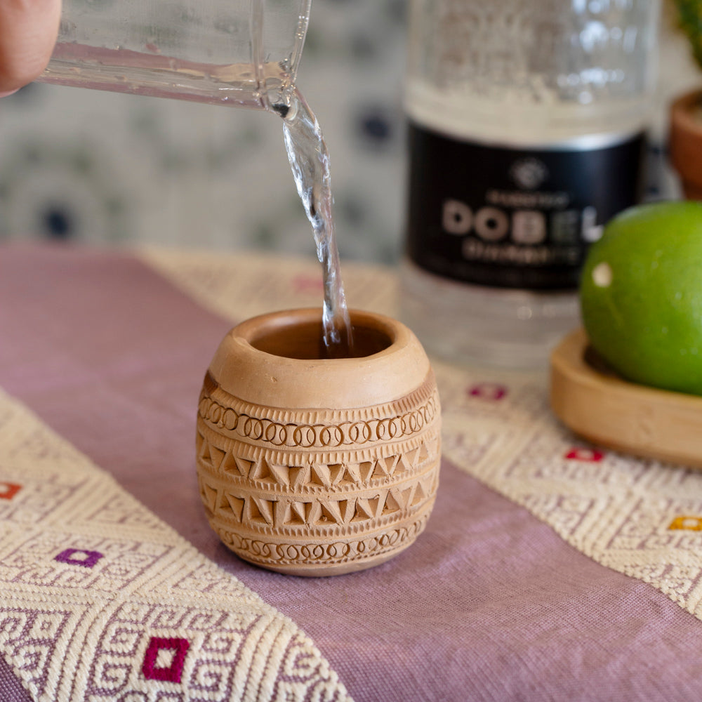 Natural Clay Carved Mezcal Shot Glass