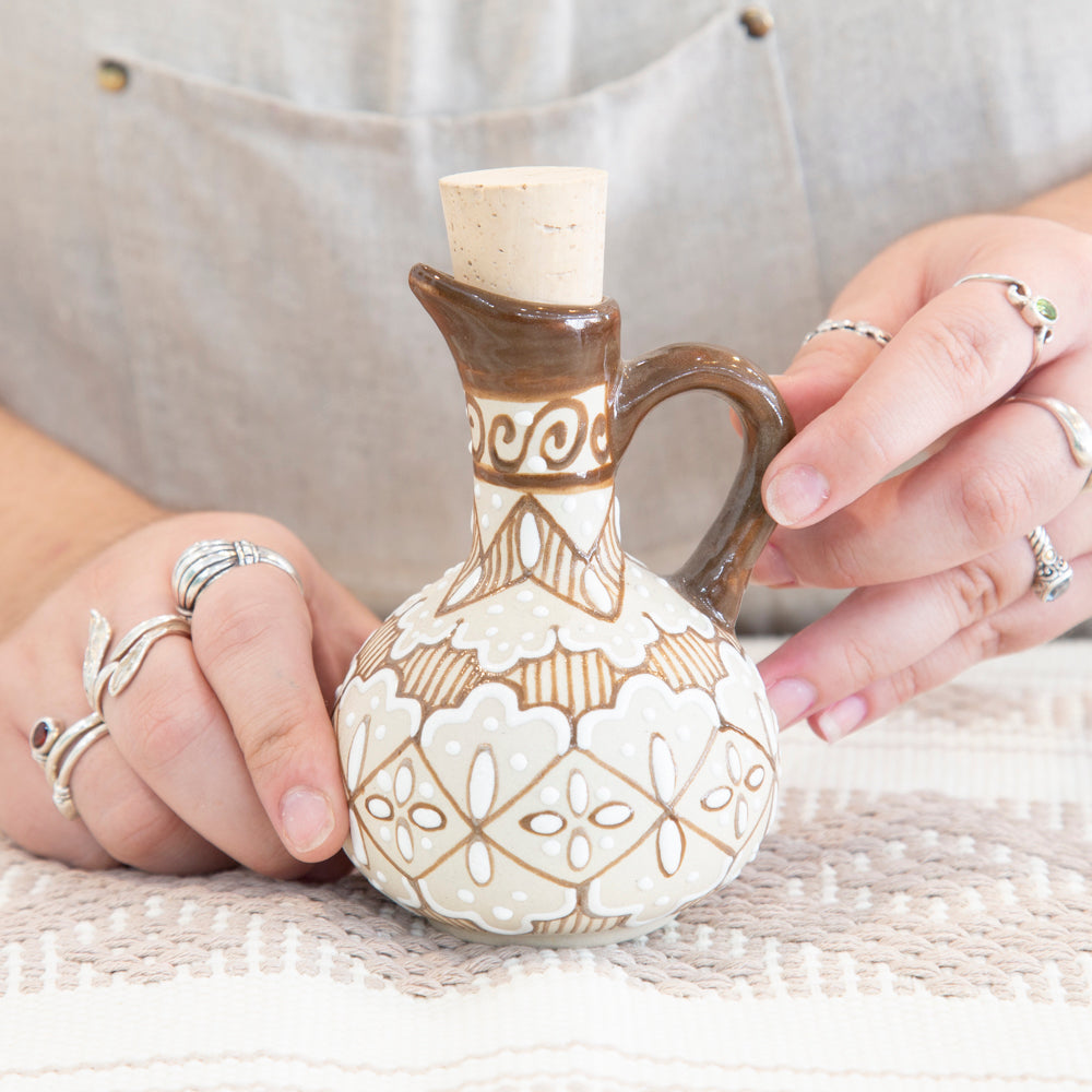 Coyoacán Hand-Painted Ceramic Oil Cruet-Chocolate