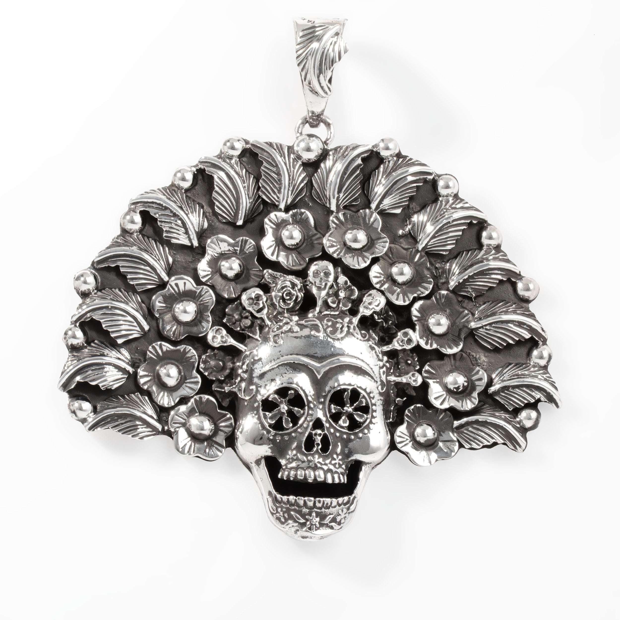 Sterling Silver Large Royal Sugar Skull Pendant