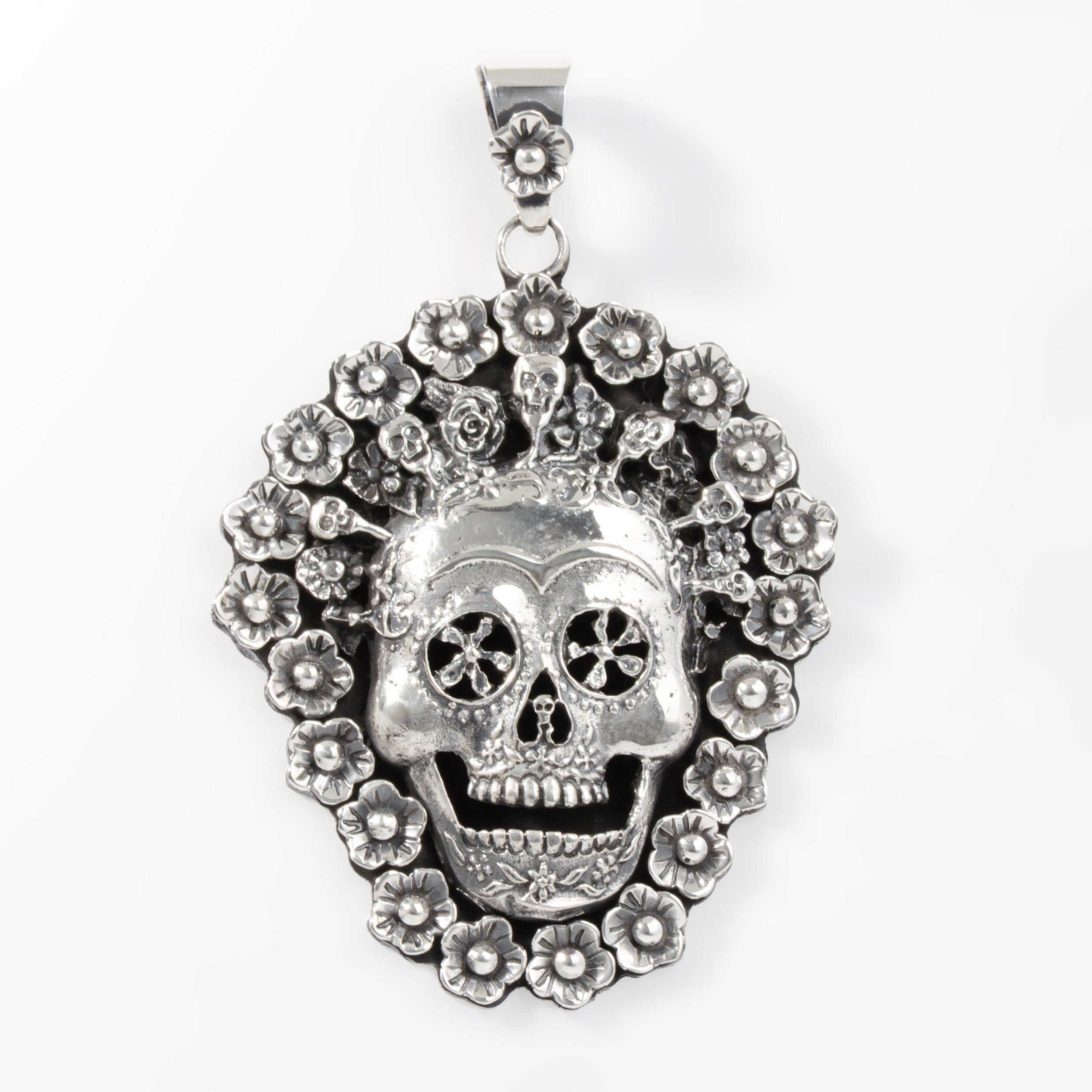 Sterling Silver Crowned Calavera Pendant
