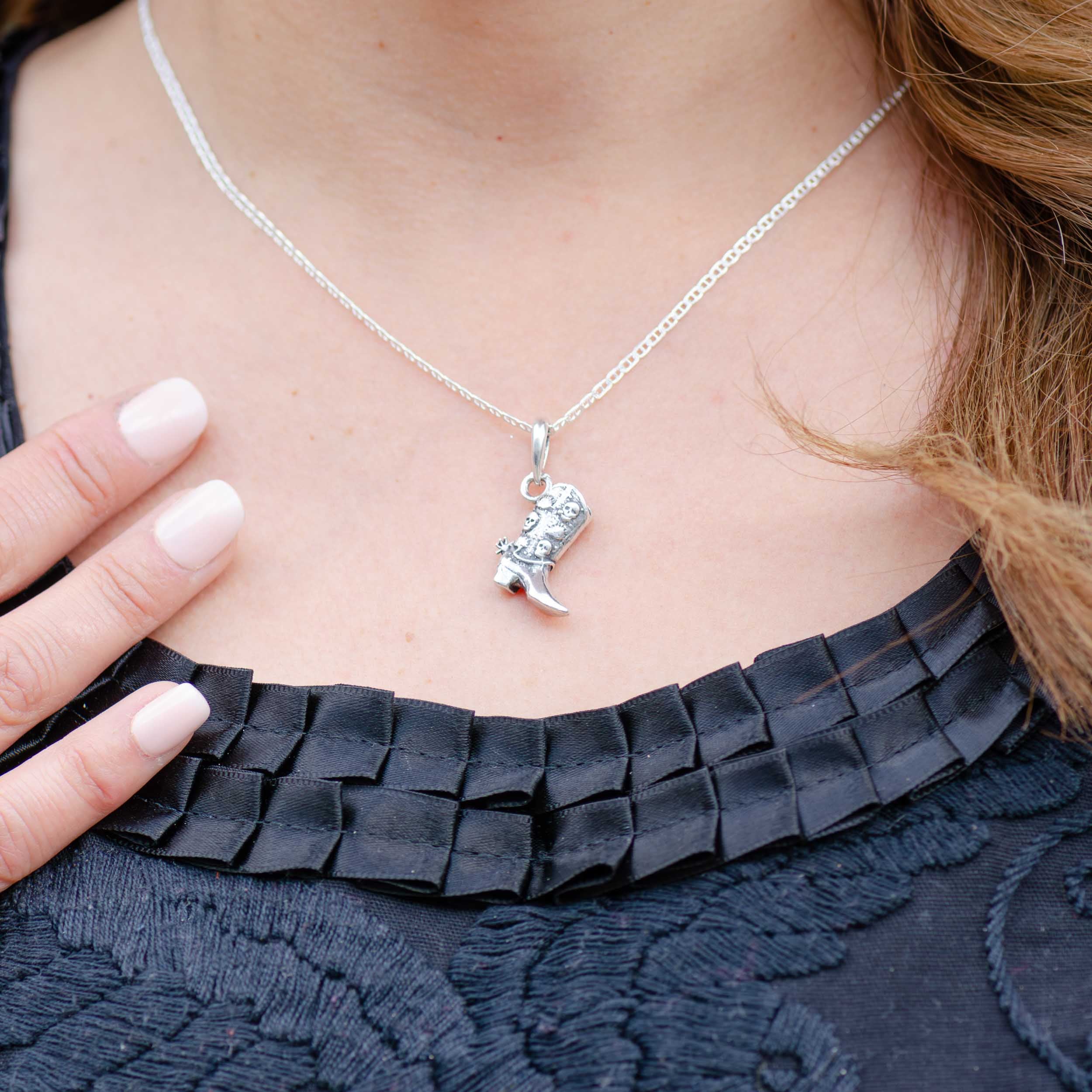 Sterling Silver Boot with Skulls Pendant